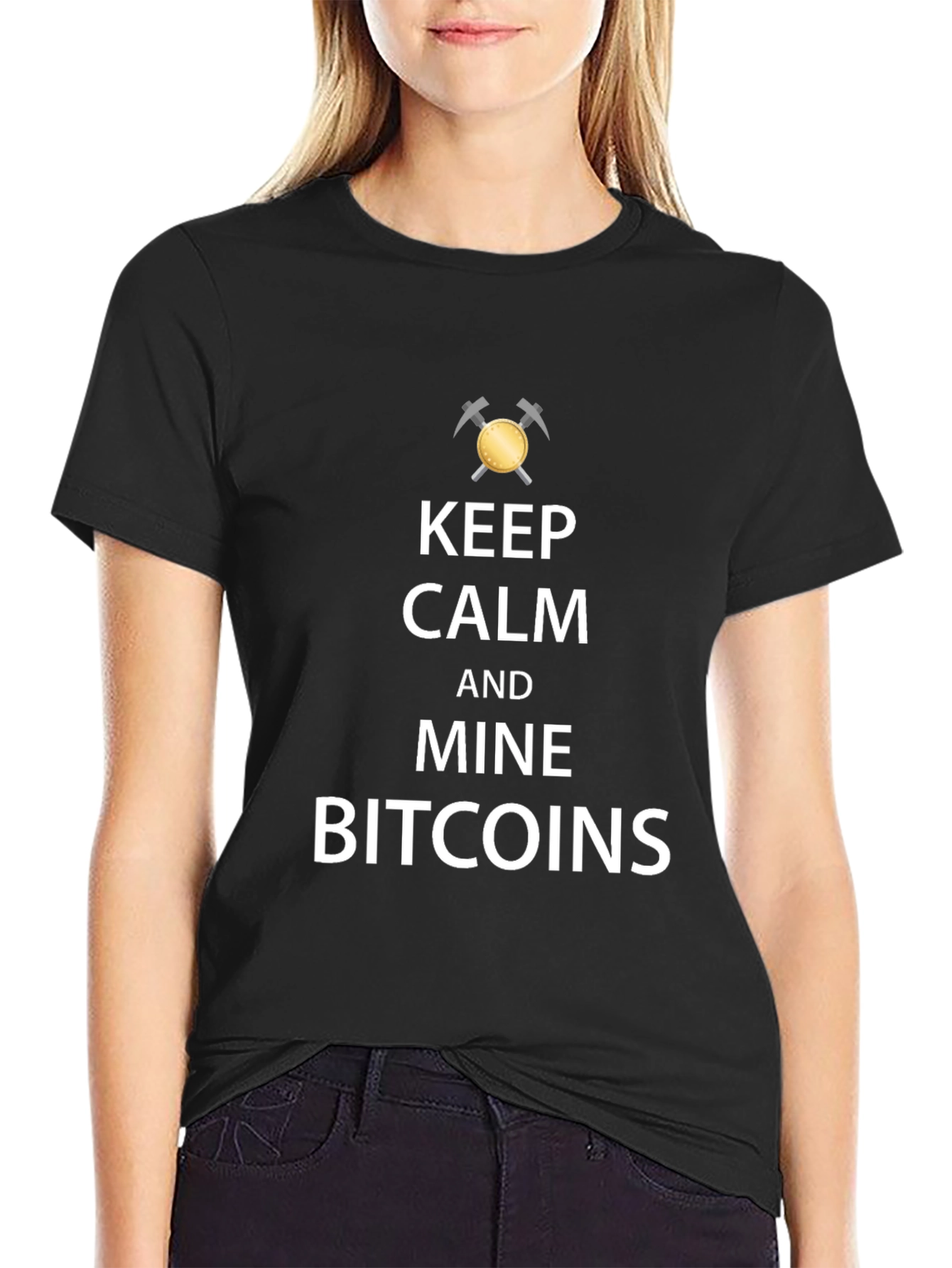 Keep Calm and Mine Bitcoins Black T-Shirt