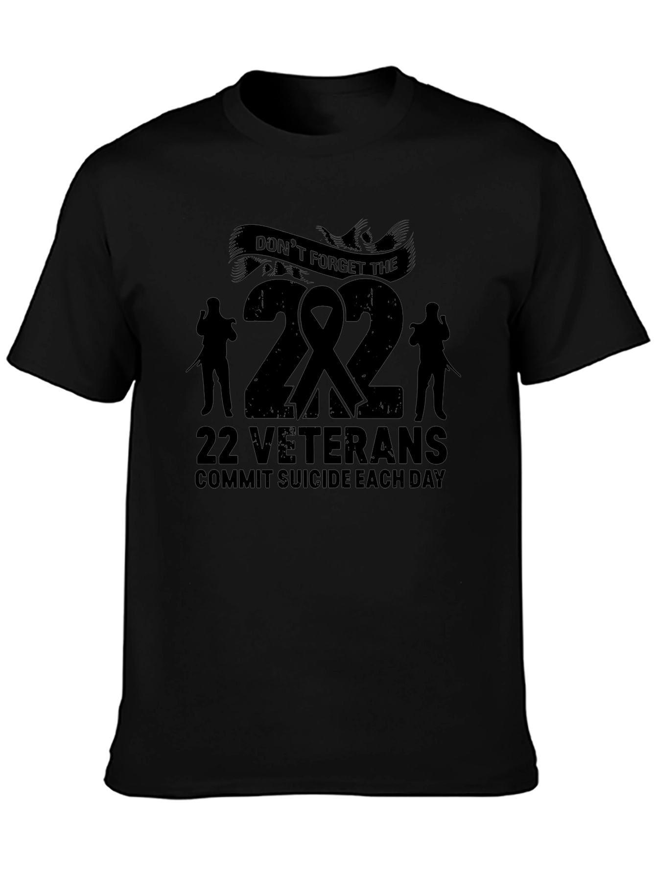 22 Veterans Suicide Awareness Black T-Shirt