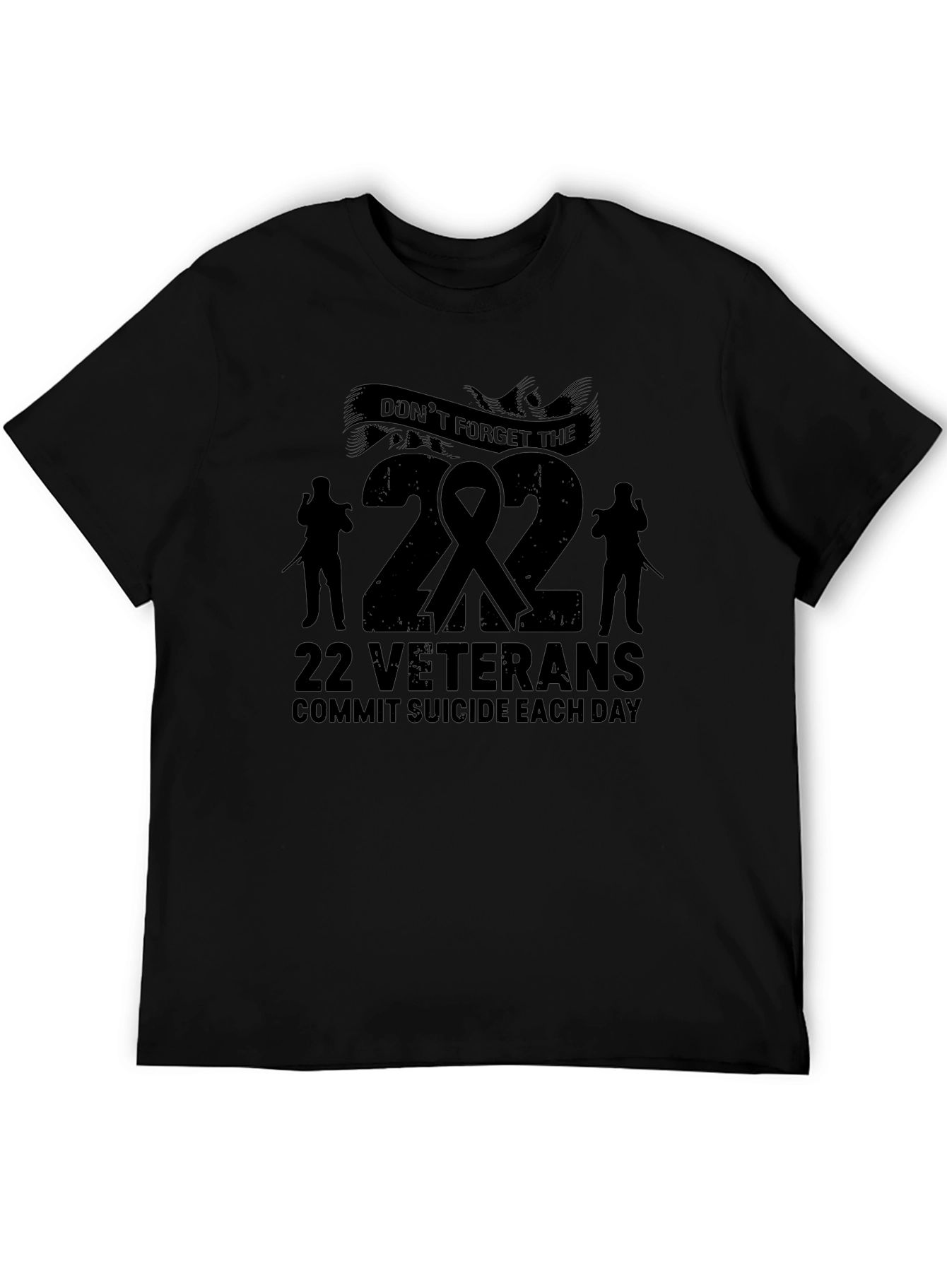 22 Veterans Suicide Awareness Black T-Shirt