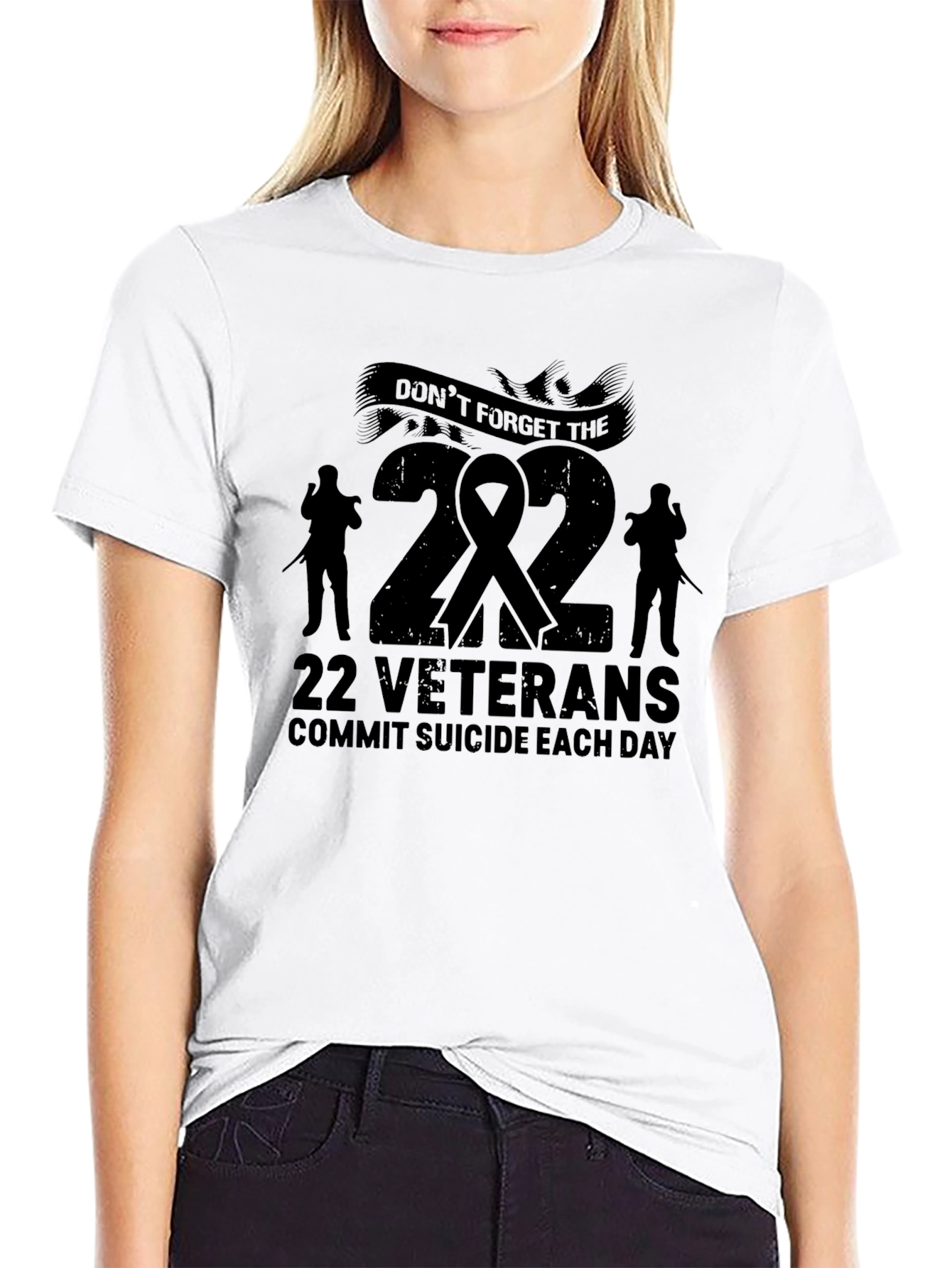 22 Veterans Suicide Awareness Black T-Shirt
