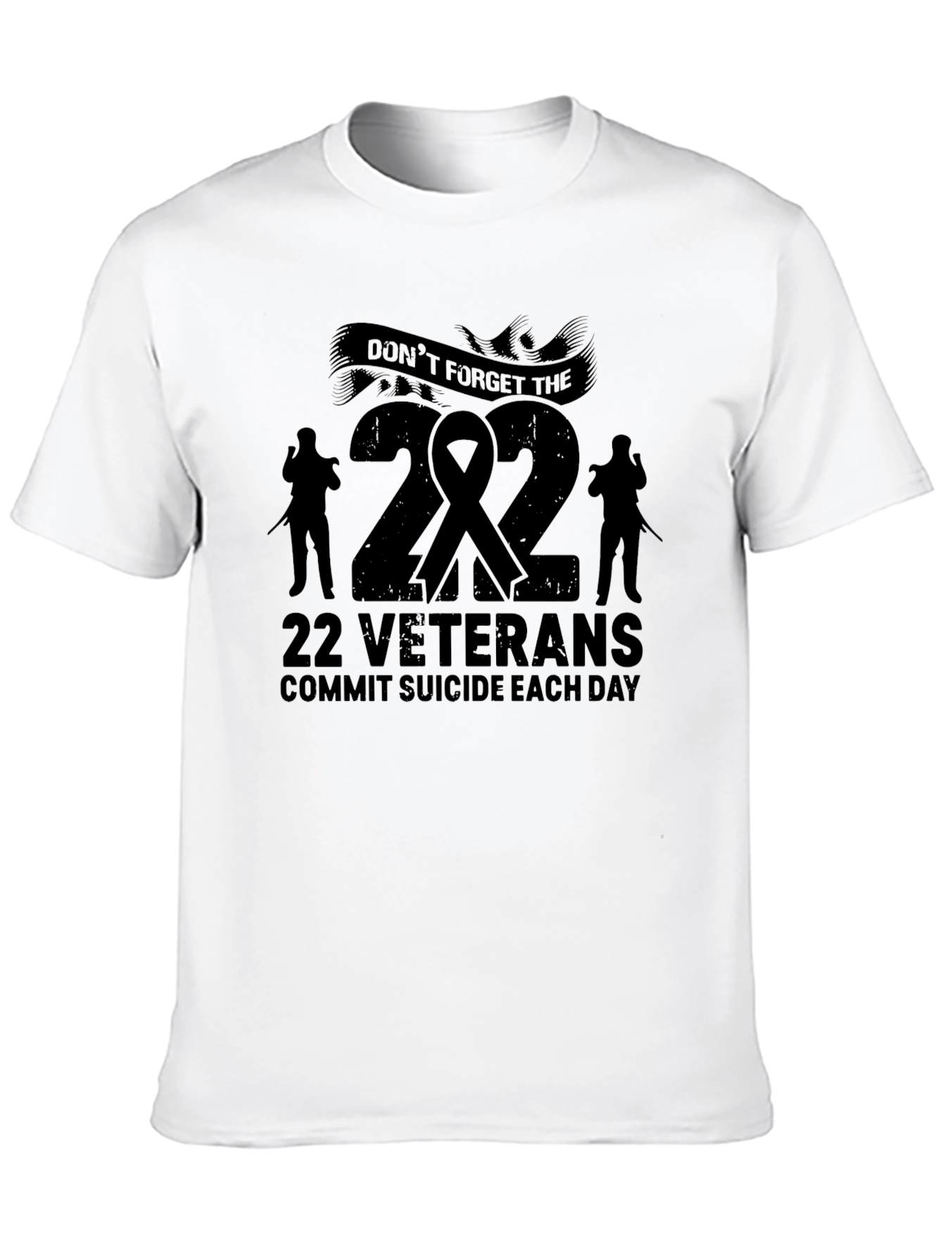 22 Veterans Suicide Awareness Black T-Shirt
