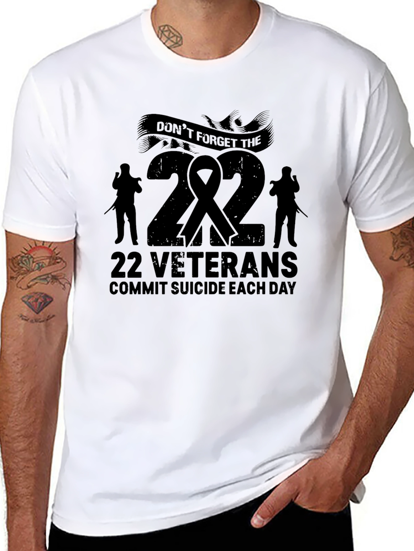 22 Veterans Suicide Awareness Black T-Shirt