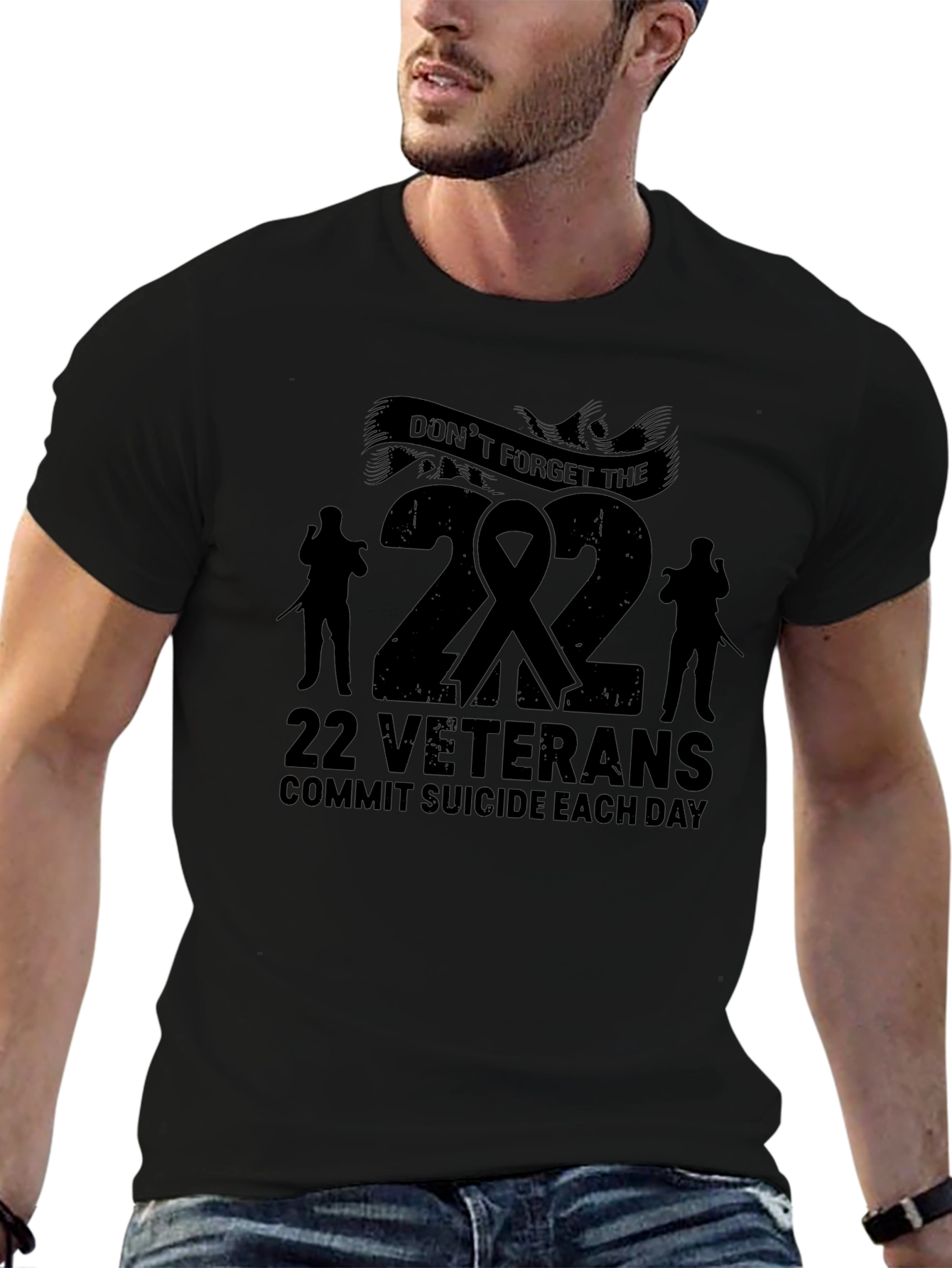 22 Veterans Suicide Awareness Black T-Shirt