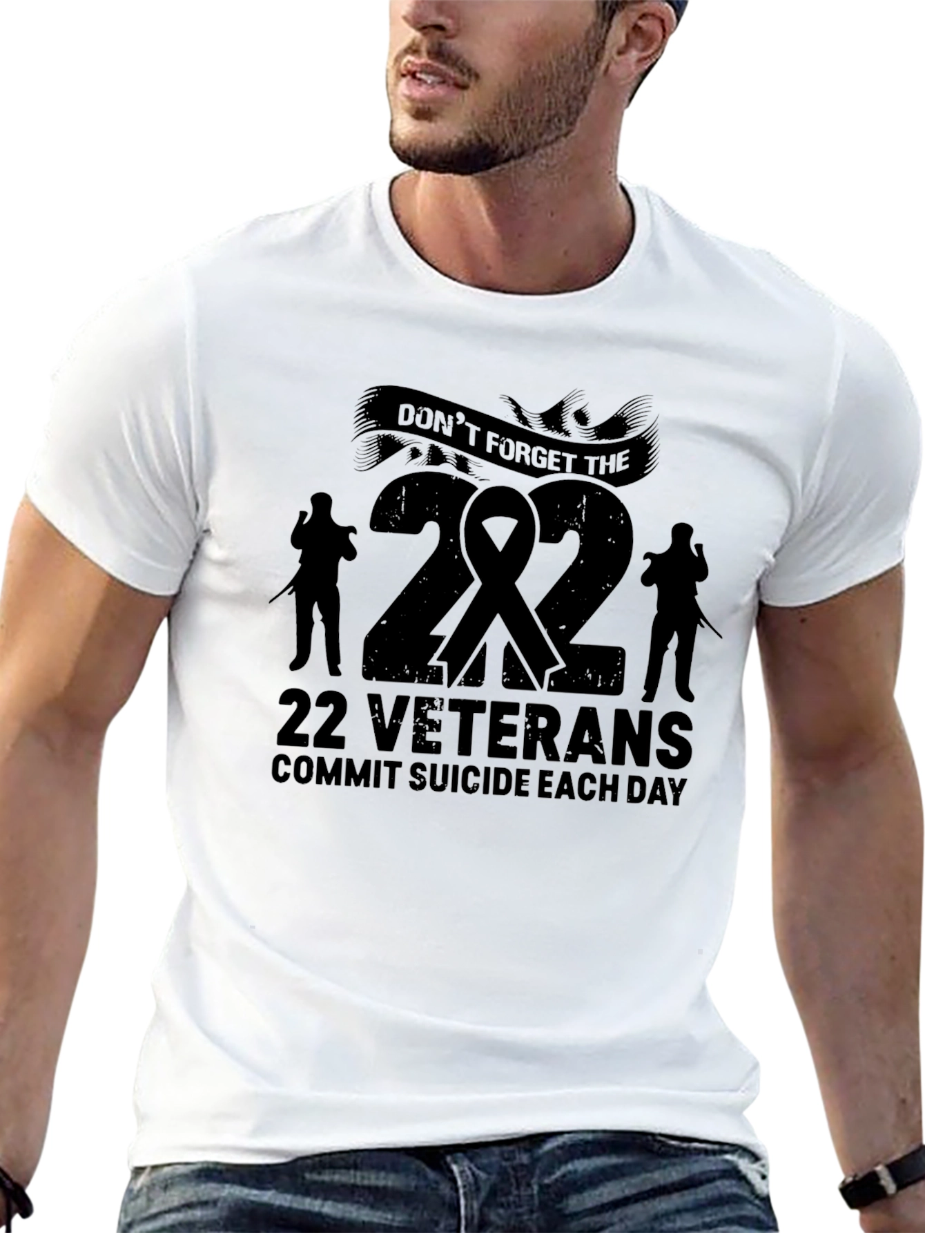 22 Veterans Suicide Awareness Black T-Shirt