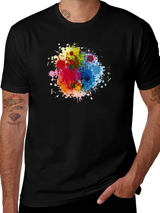 Colorful Splatter Design Black T-Shirt