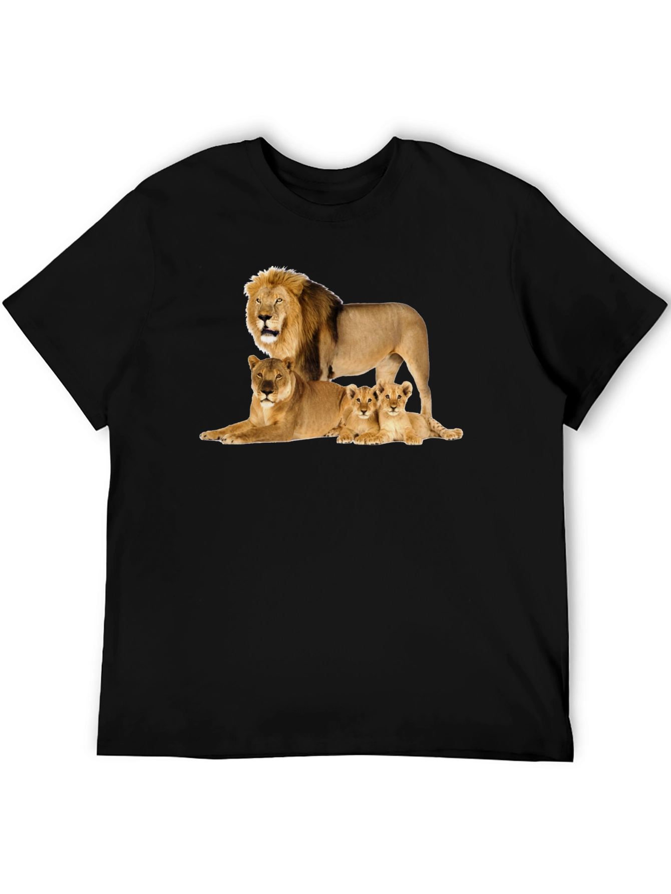 Lion Family Graphic Tee - Black Cotton T-Shirt