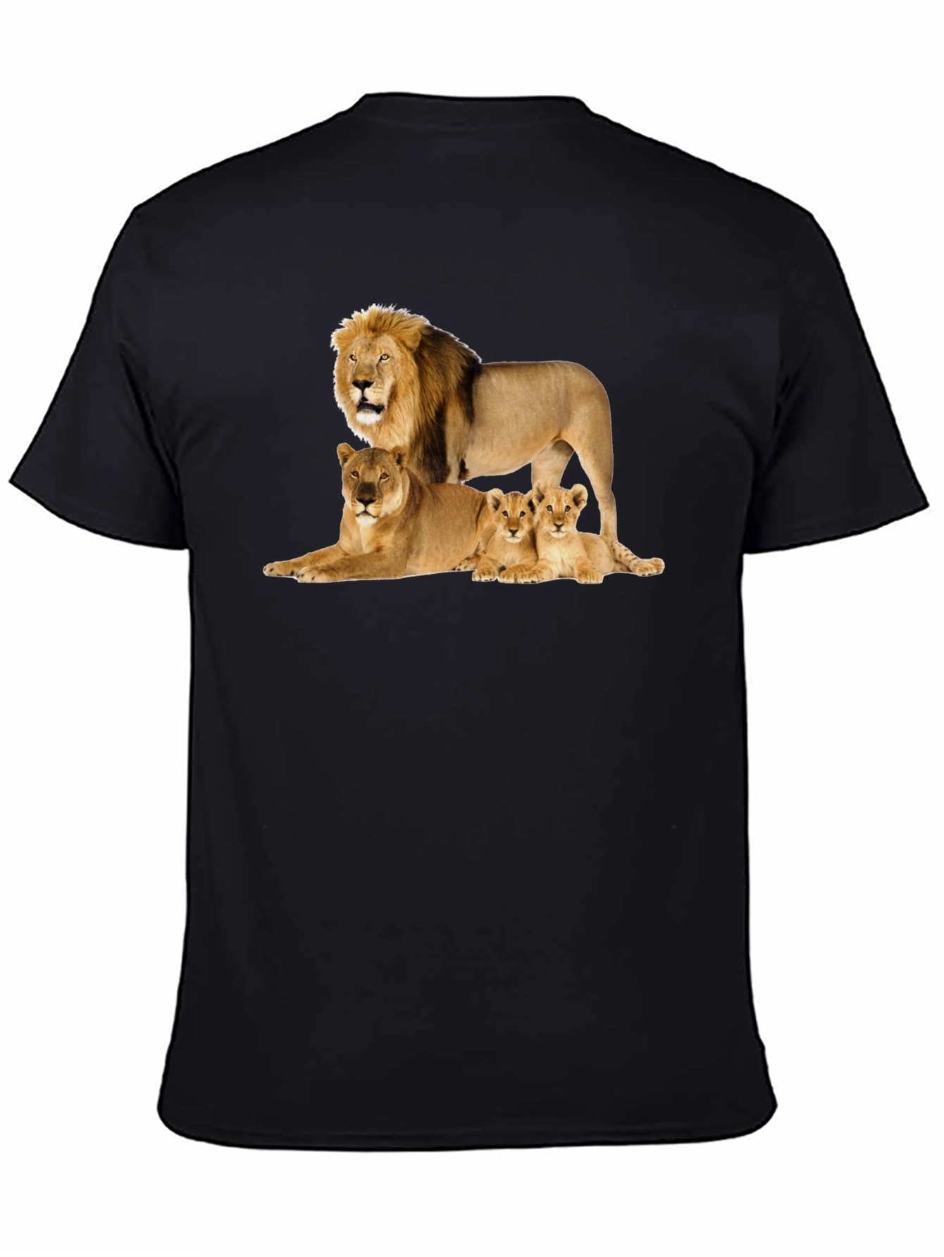 Lion Family Graphic Tee - Black Cotton T-Shirt