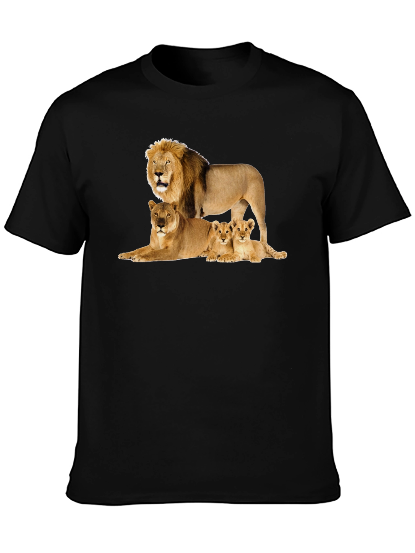Lion Family Graphic Tee - Black Cotton T-Shirt