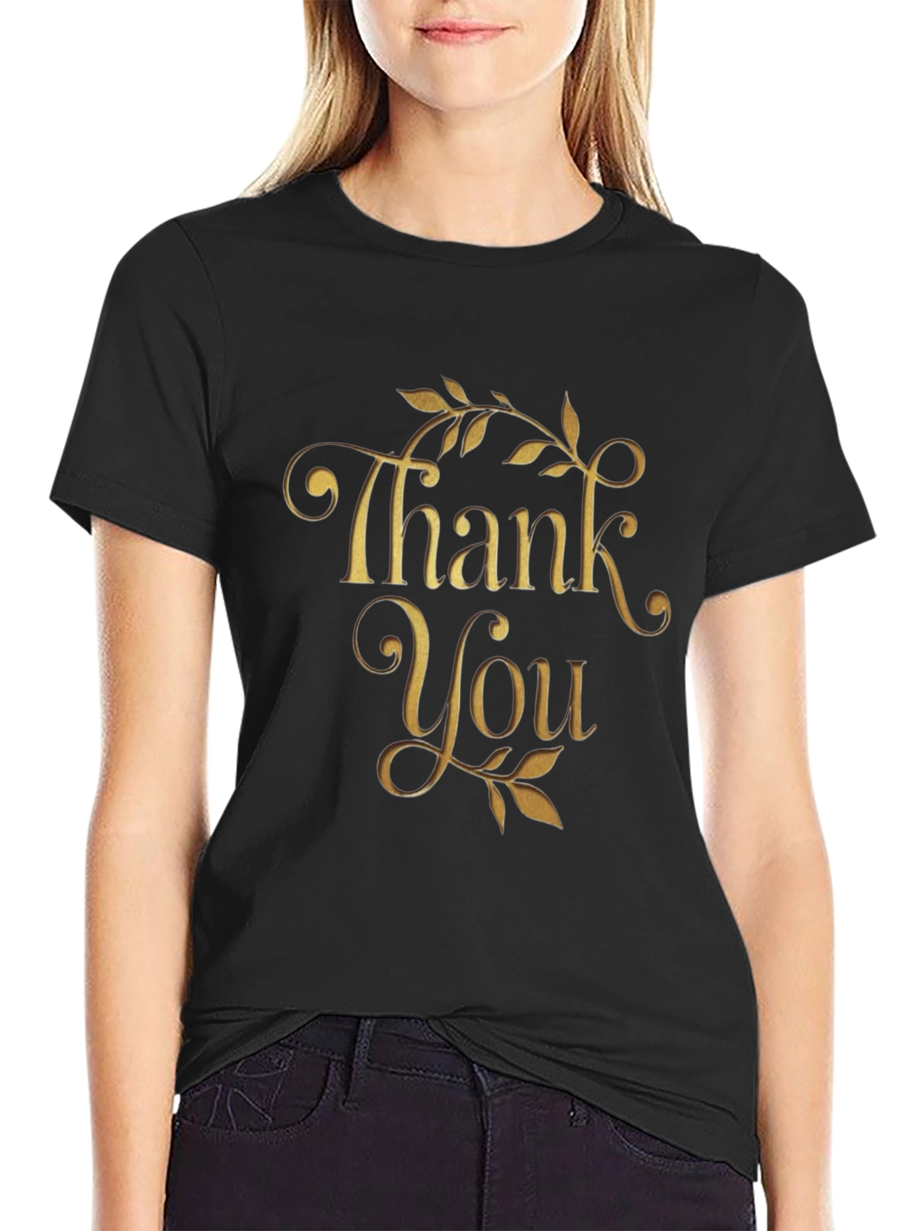 Thank You Graphic Tee - Black Cotton Blend