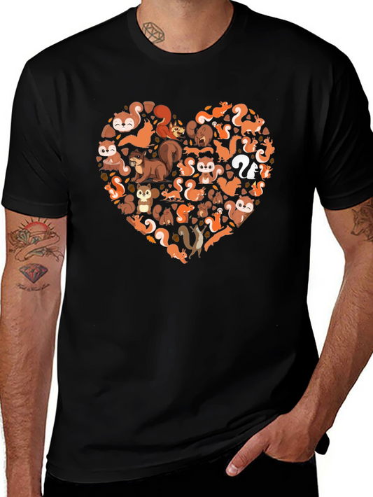 Squirrel Love Heart Black T-Shirt