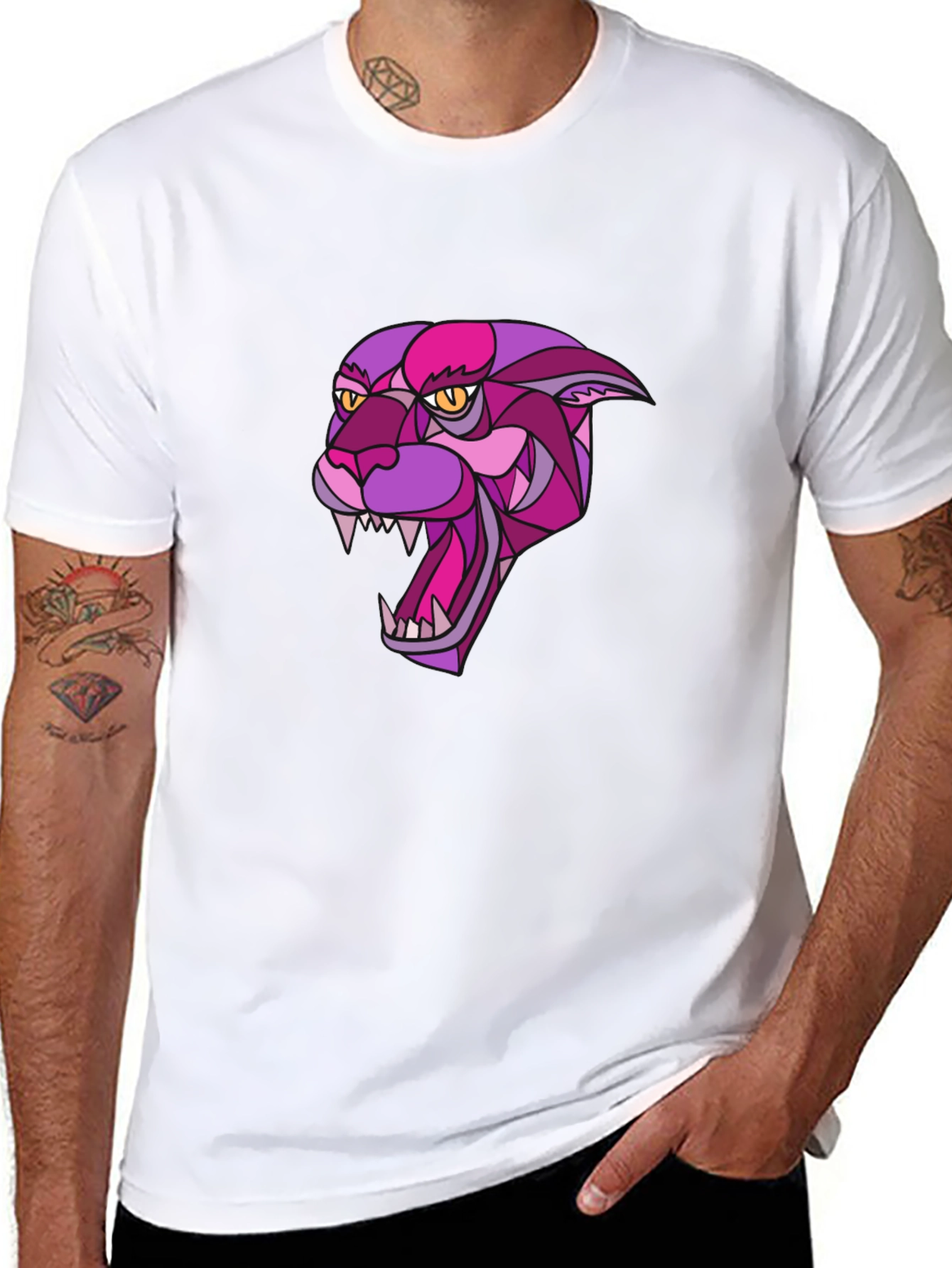 Black T-Shirt with Geometric Panther Design