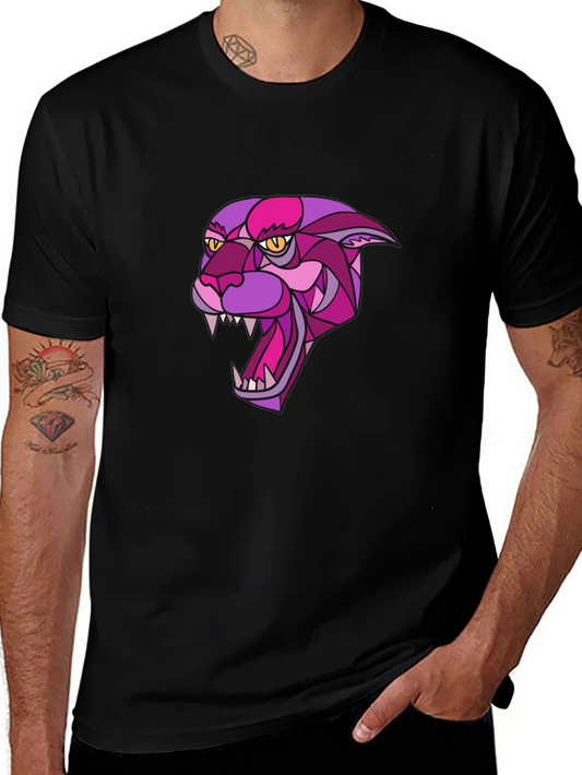 Black T-Shirt with Geometric Panther Design