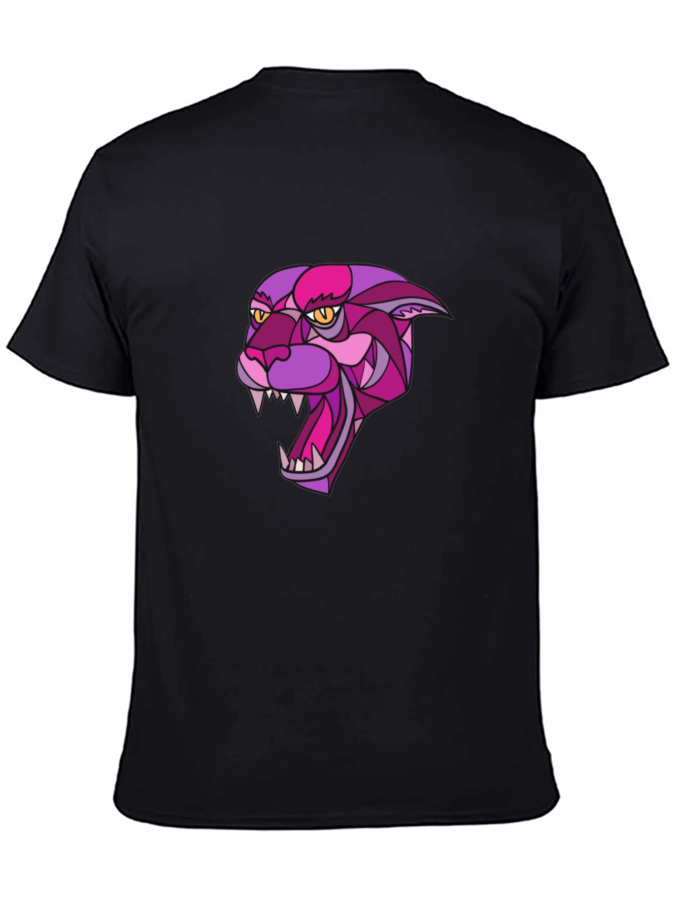 Black T-Shirt with Geometric Panther Design
