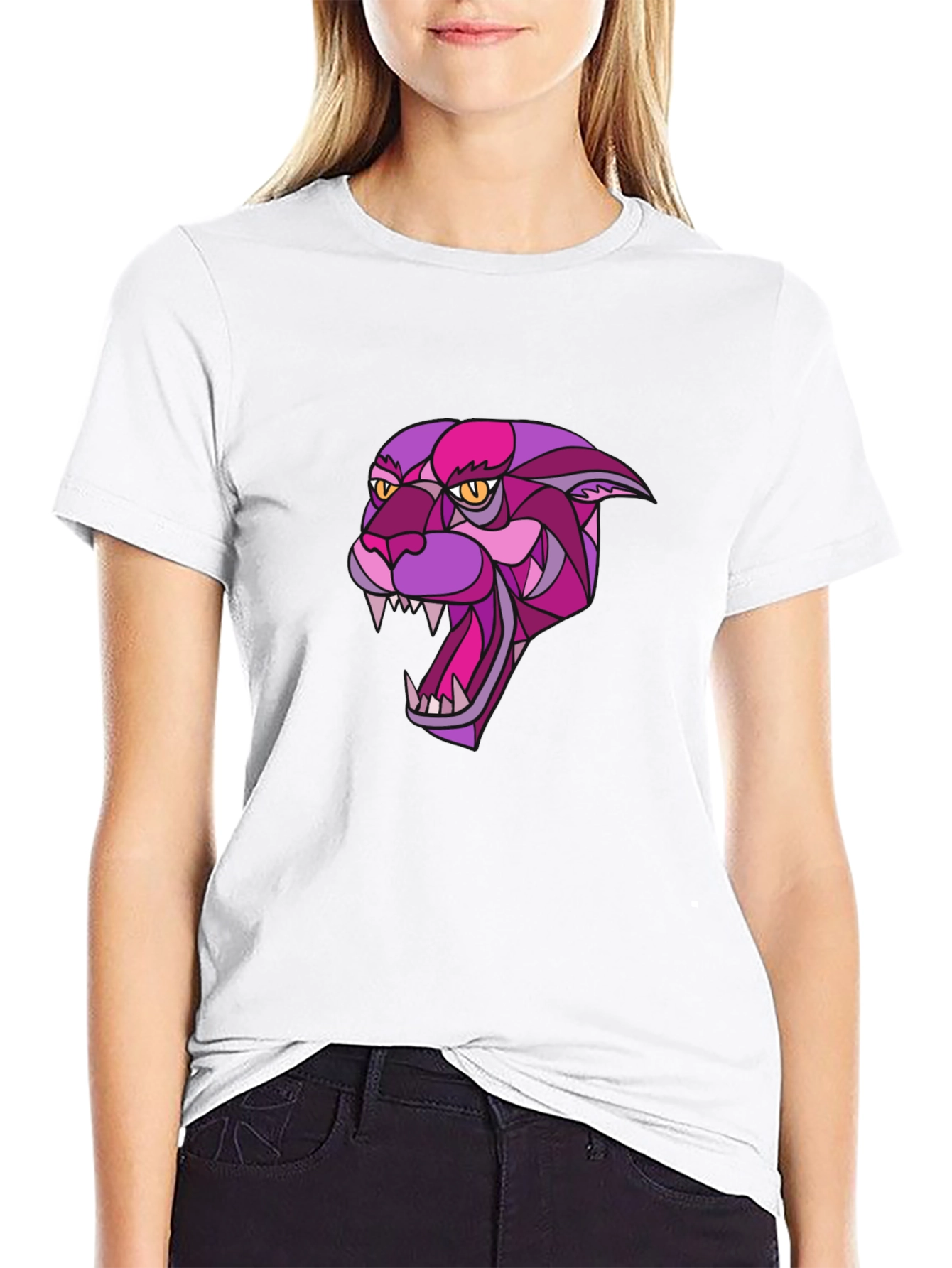 Black T-Shirt with Geometric Panther Design