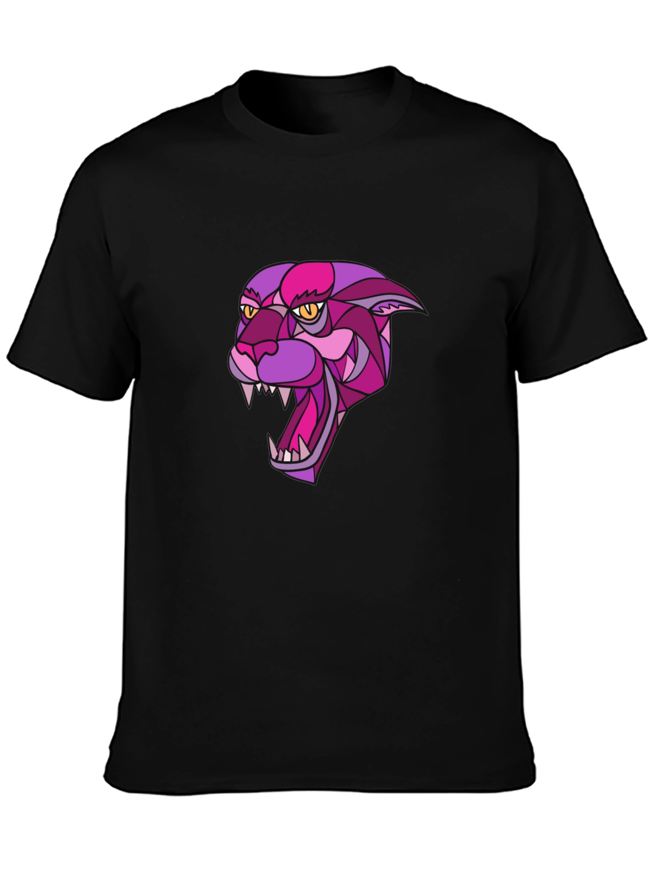 Black T-Shirt with Geometric Panther Design