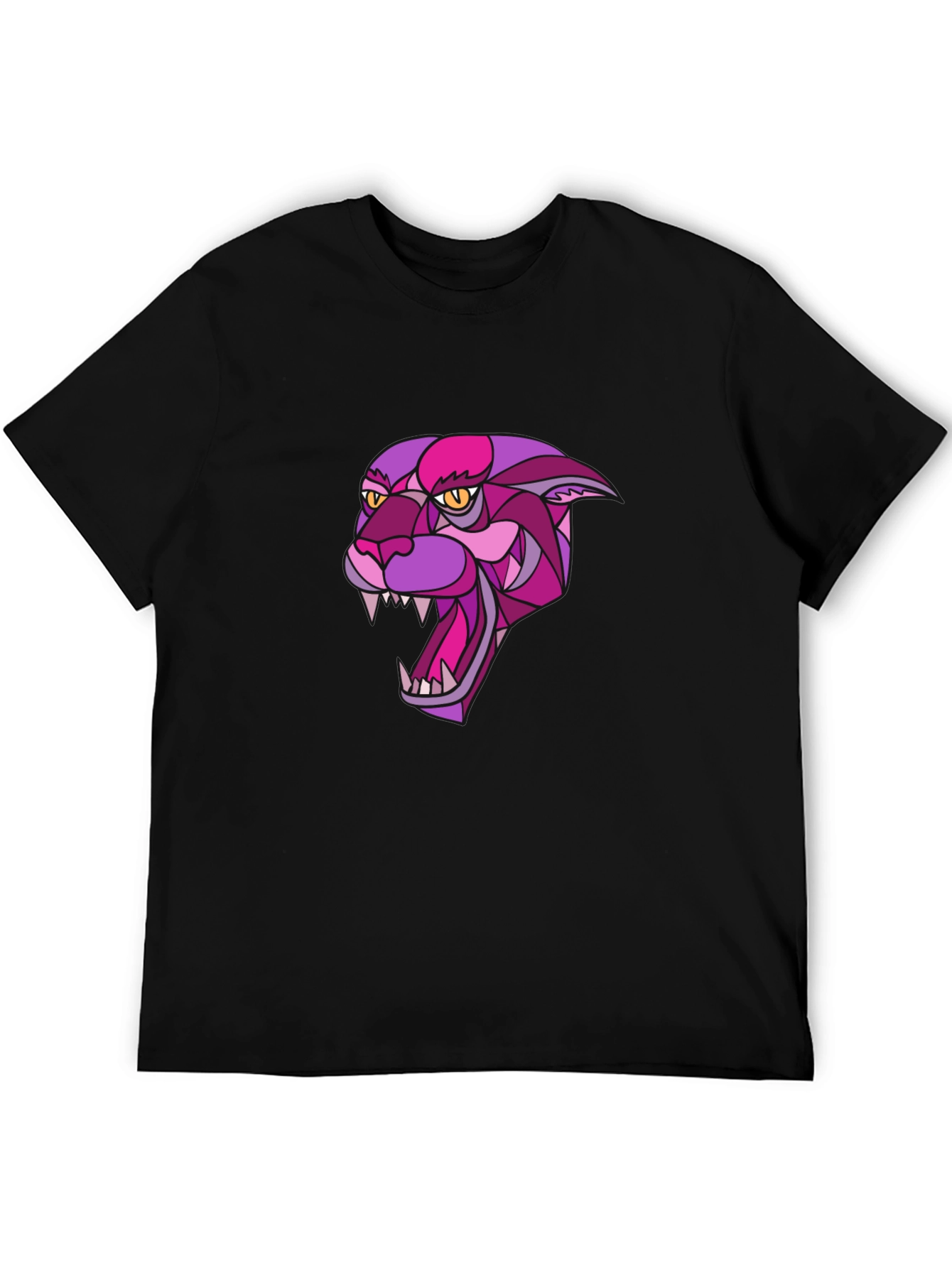 Black T-Shirt with Geometric Panther Design