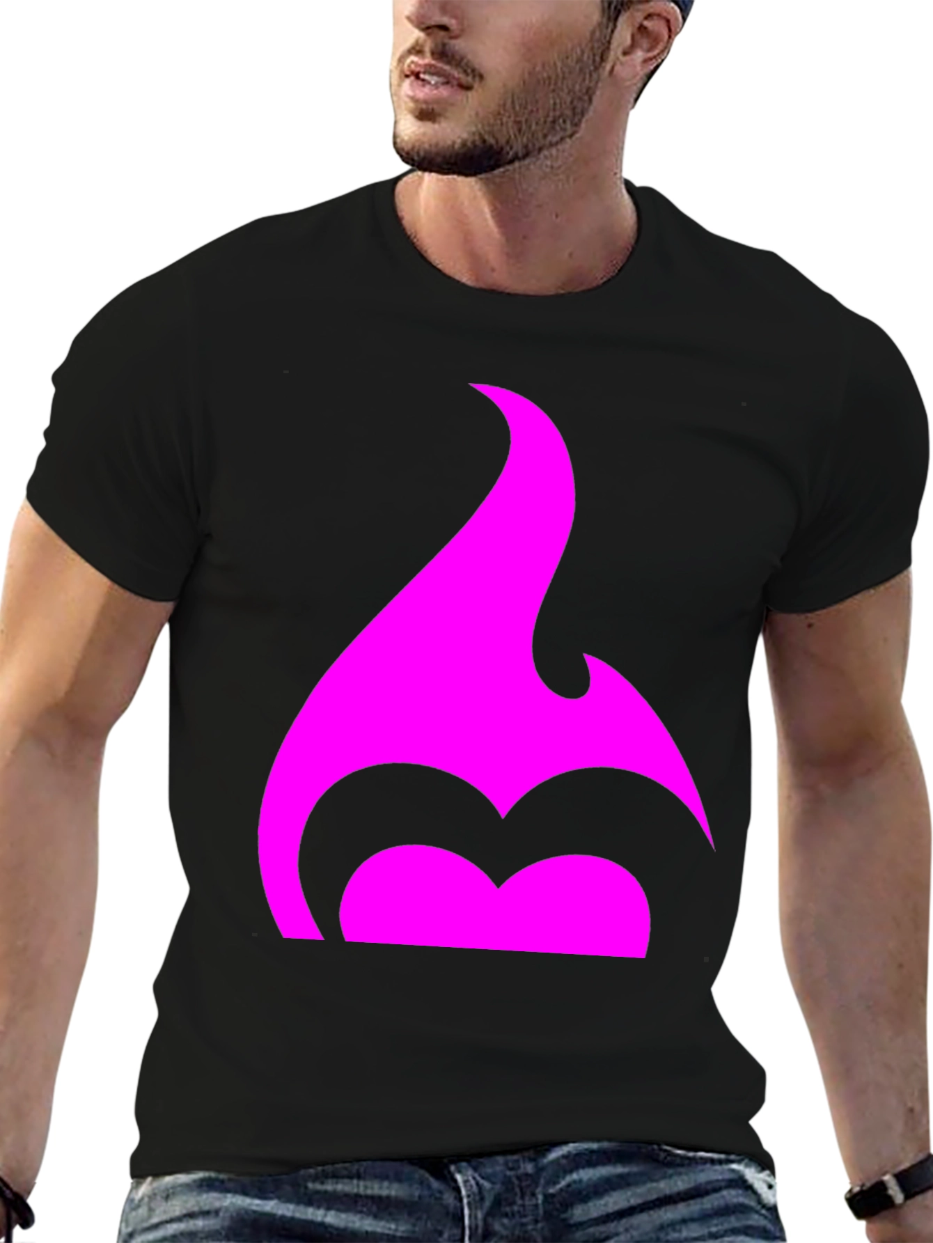 Black T-Shirt with Pink Flame Graphic