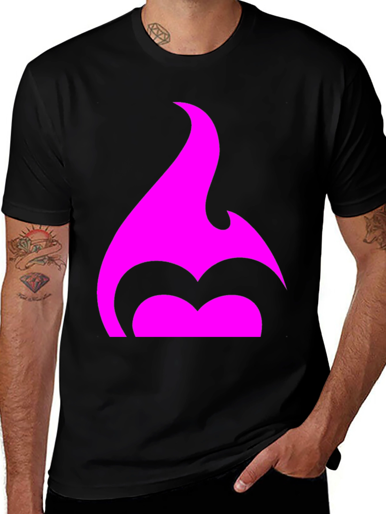 Black T-Shirt with Pink Flame Graphic