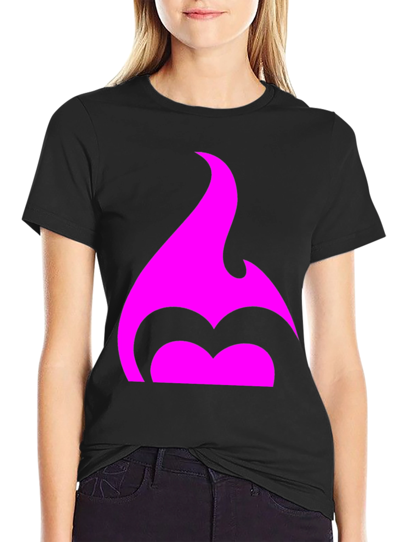 Black T-Shirt with Pink Flame Graphic