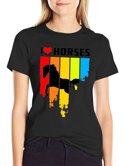 I Heart Horses Graphic Tee - Rainbow Horse Design