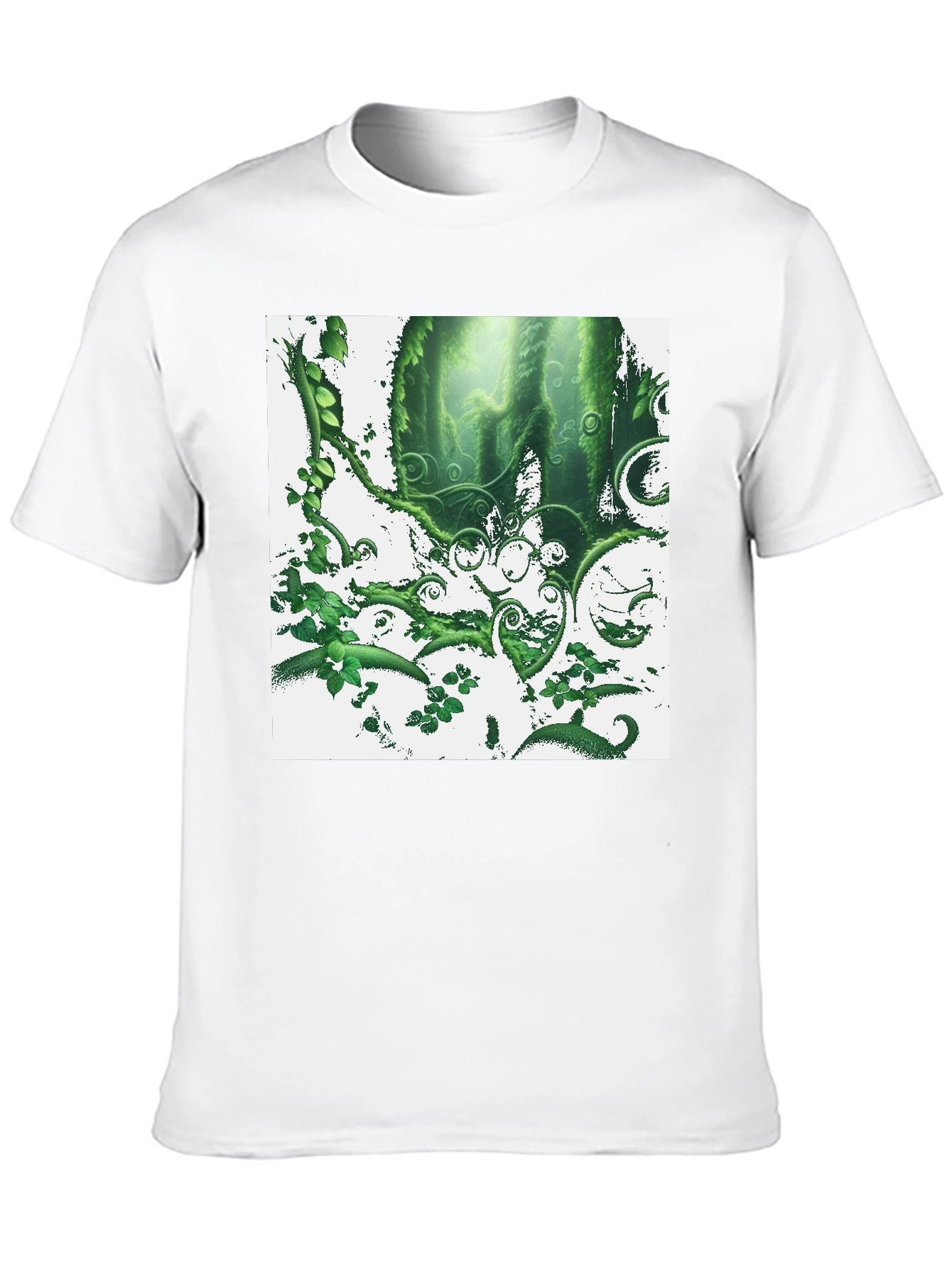 Nature Forest T-Shirt: Green Foliage Design on Black