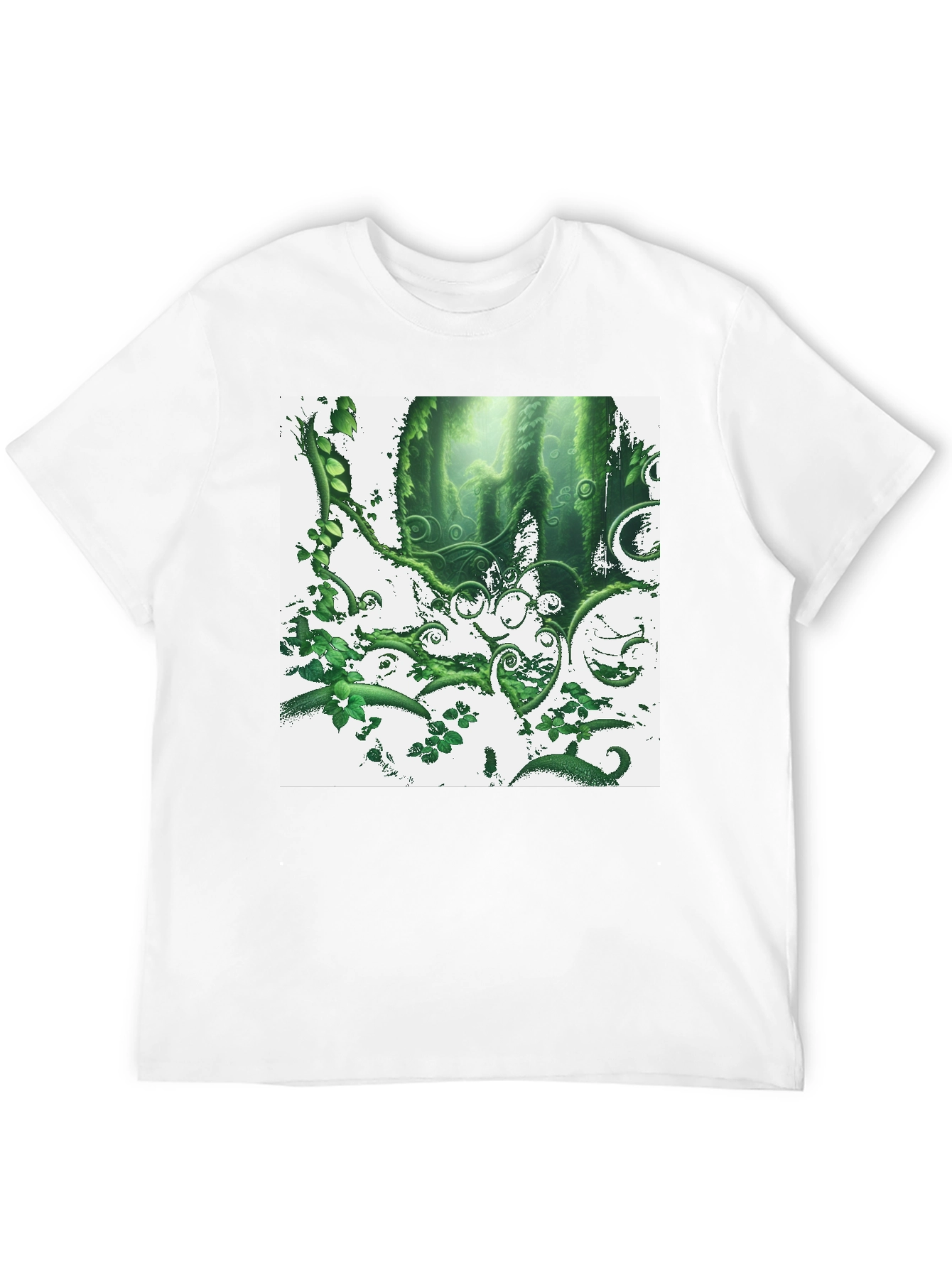 Nature Forest T-Shirt: Green Foliage Design on Black