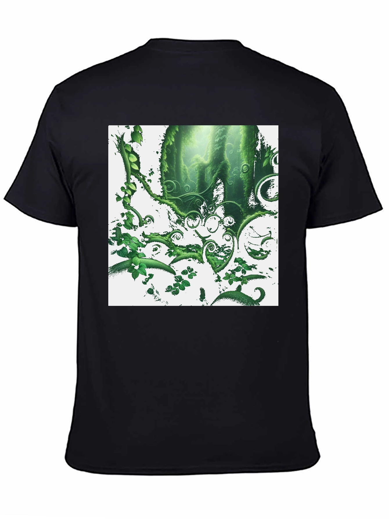 Nature Forest T-Shirt: Green Foliage Design on Black