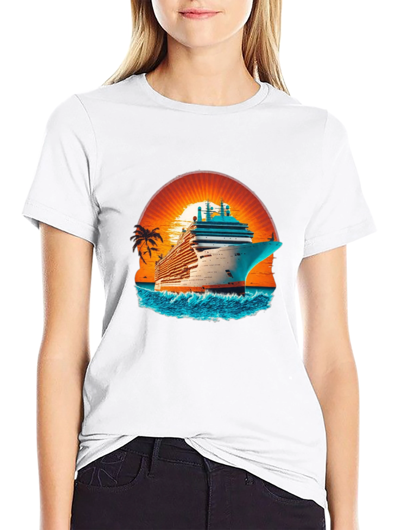 Cruise Ship Sunset Graphic T-Shirt