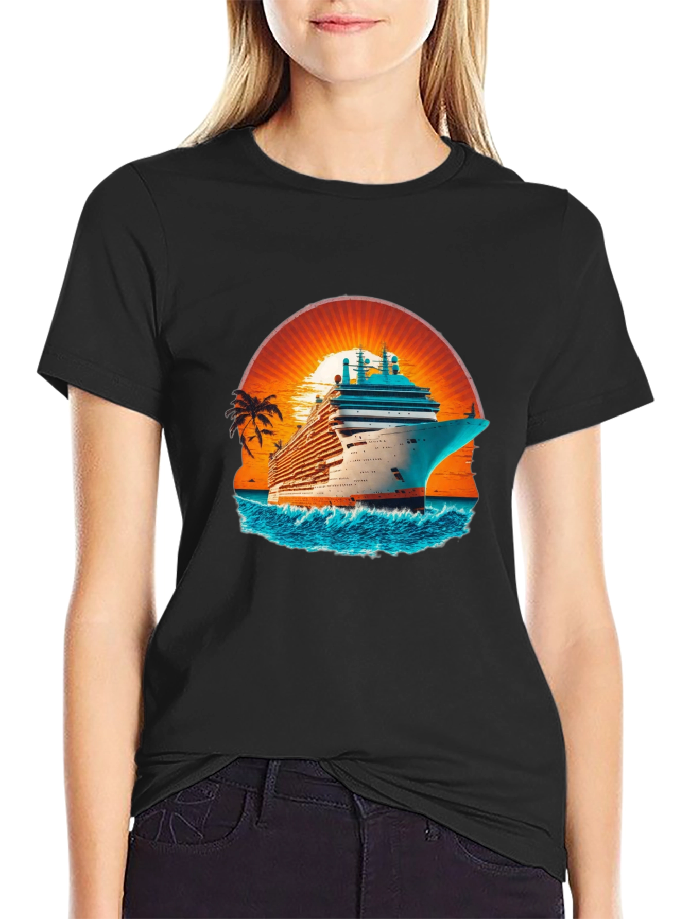 Cruise Ship Sunset Graphic T-Shirt