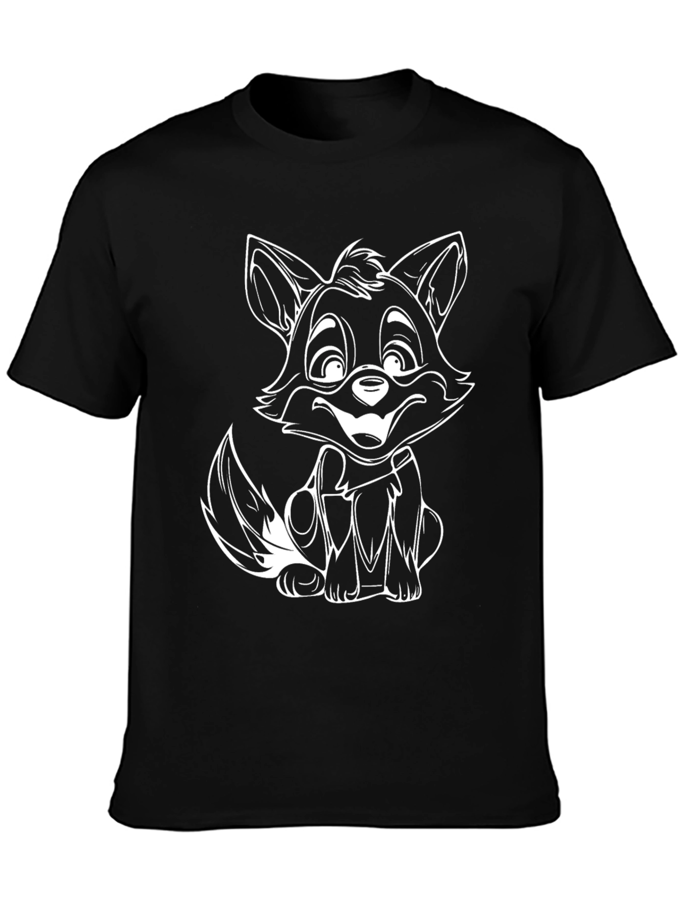 Cute Cartoon Fox Black T-Shirt
