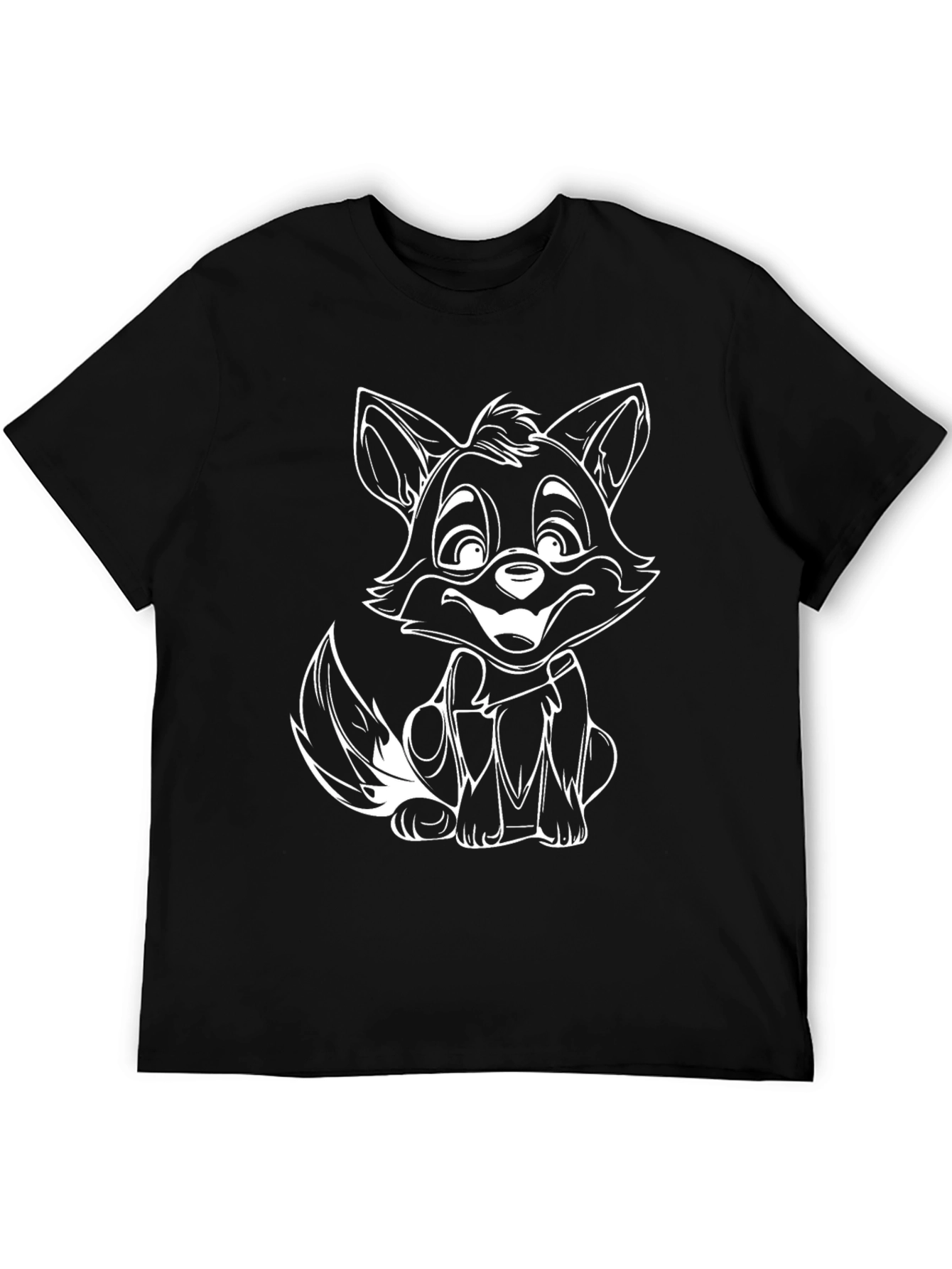 Cute Cartoon Fox Black T-Shirt