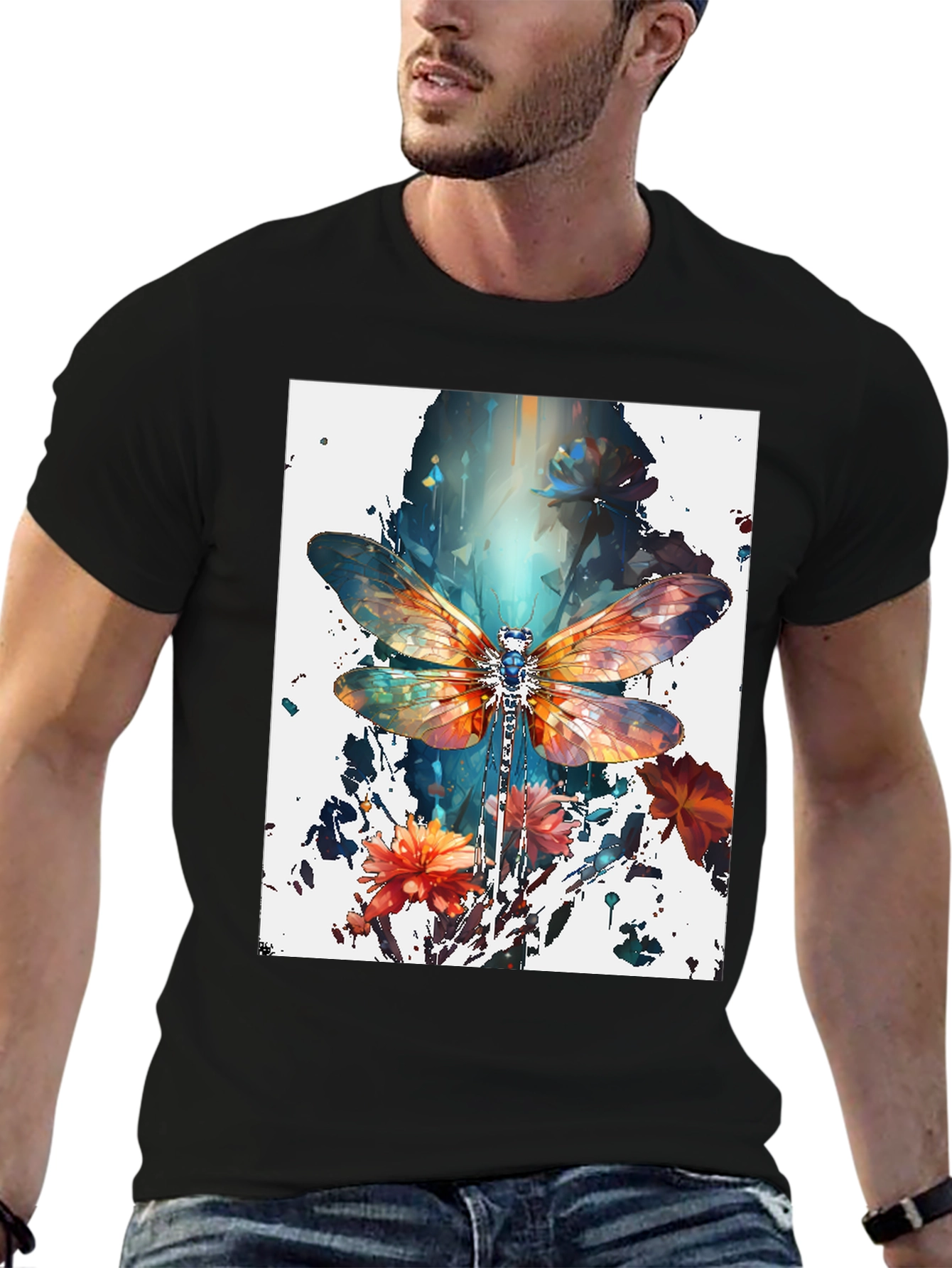 Dragonfly Art Print Black Tee