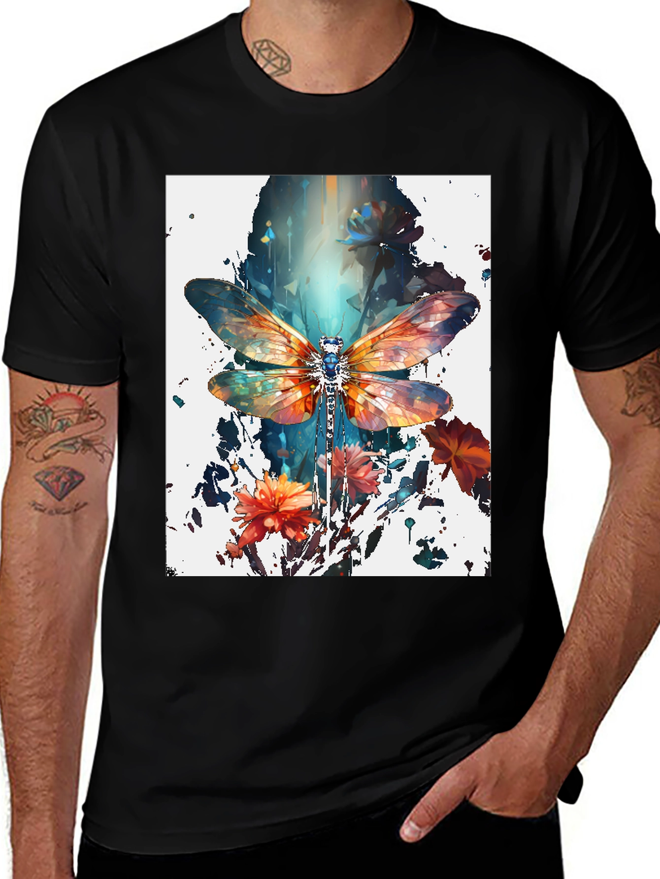 Dragonfly Art Print Black Tee