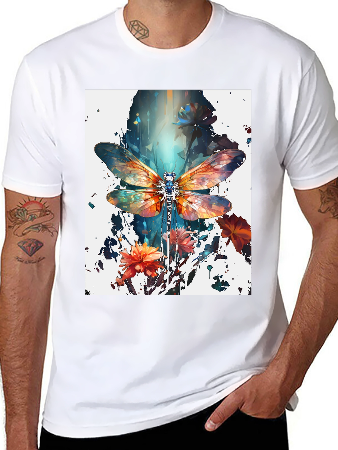 Dragonfly Art Print Black Tee
