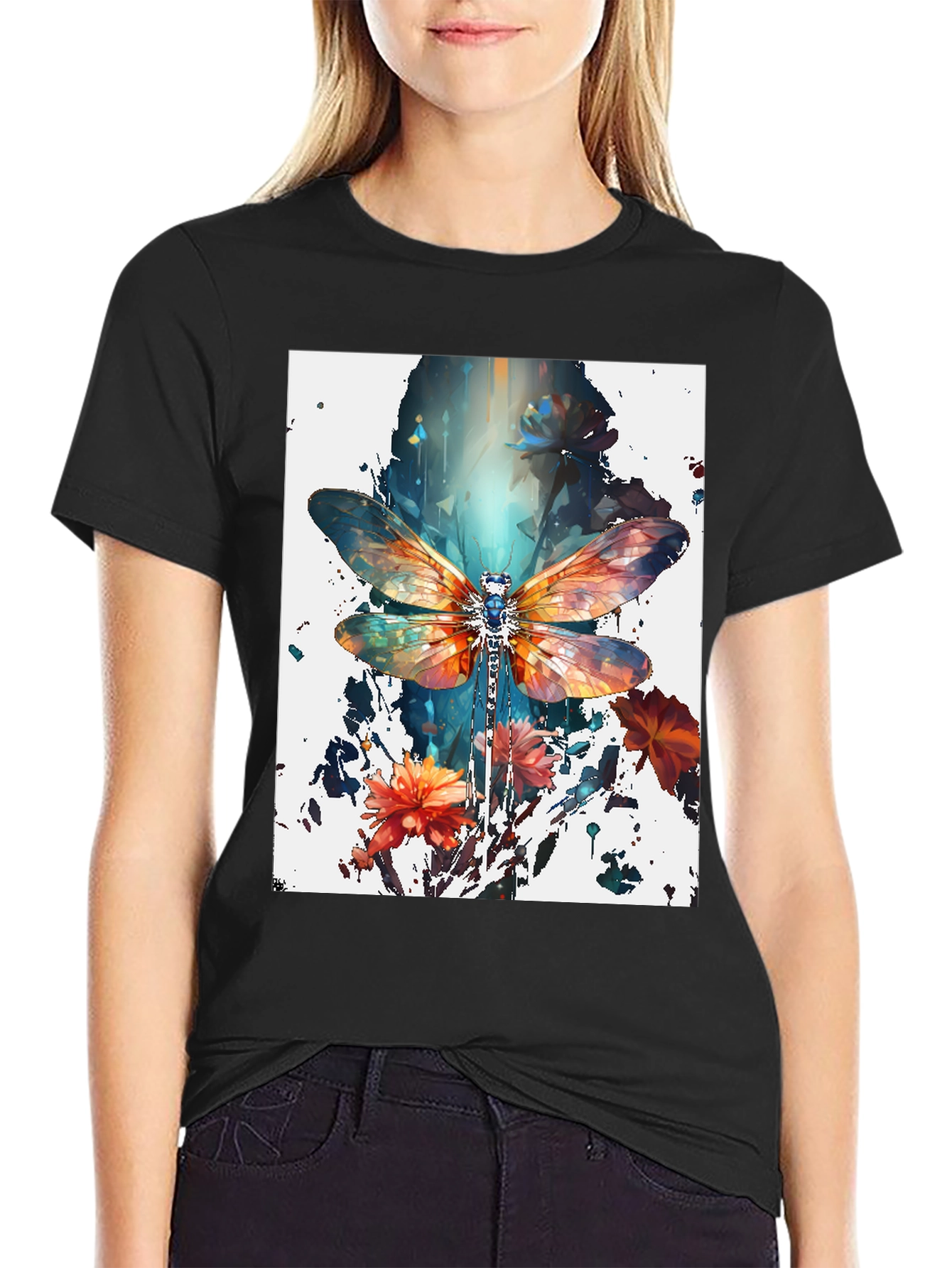 Dragonfly Art Print Black Tee