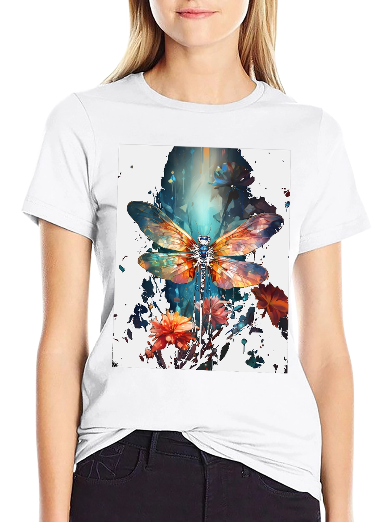 Dragonfly Art Print Black Tee