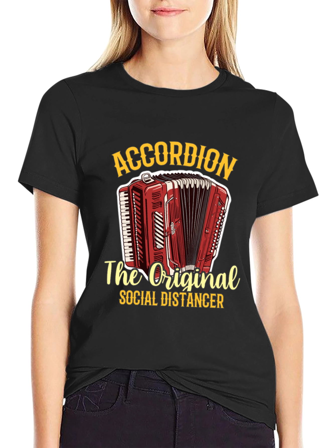 Accordion Social Distancer Black Graphic Tee