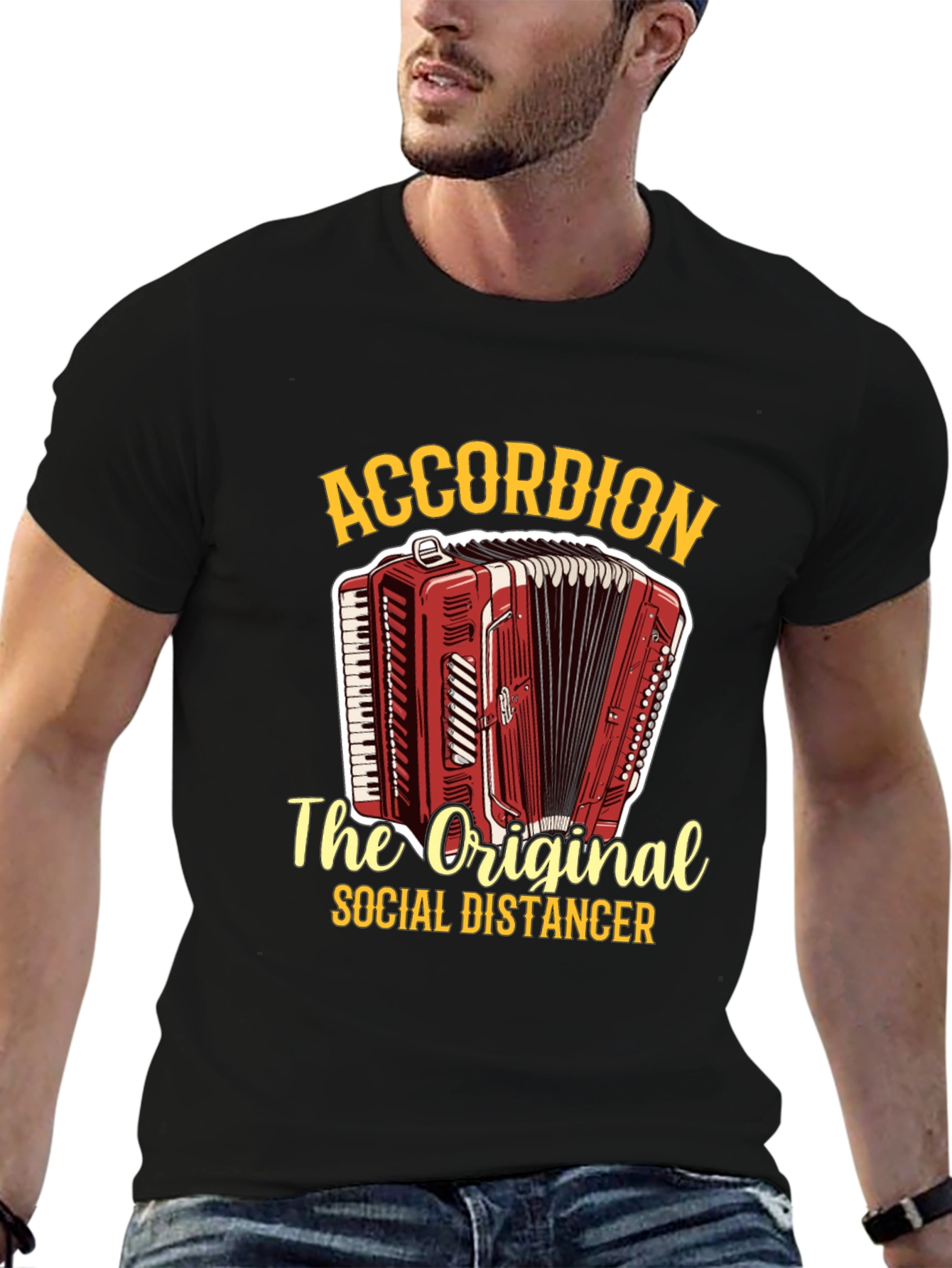 Accordion Social Distancer Black Graphic Tee