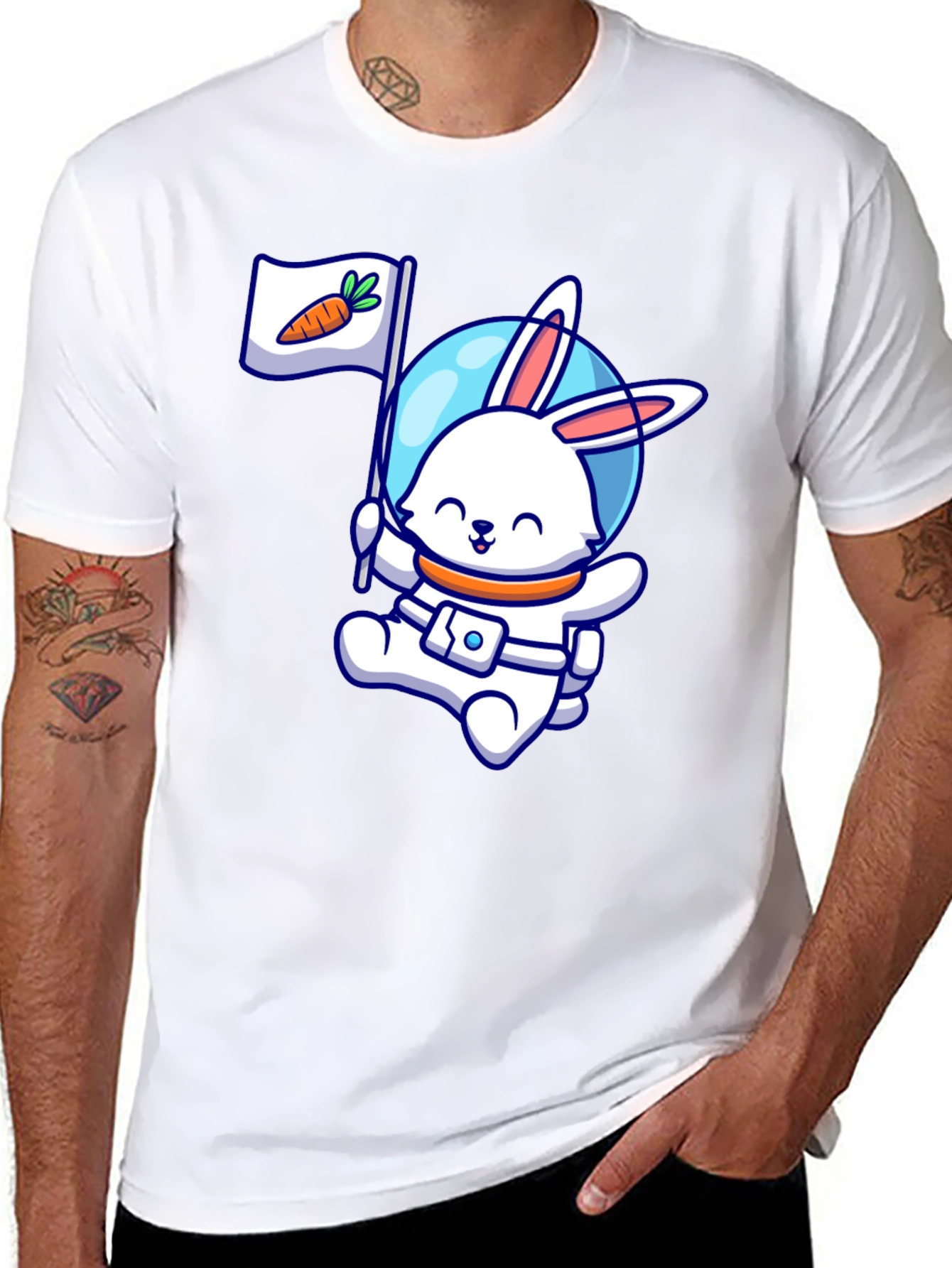 Astronaut Bunny Graphic Tee - Carrot Flag!