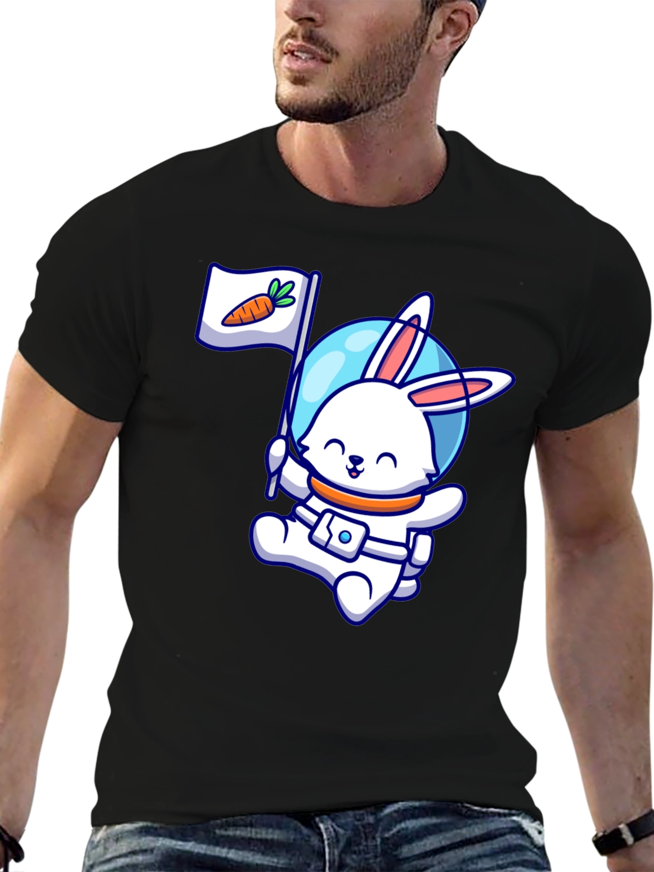 Astronaut Bunny Graphic Tee - Carrot Flag!