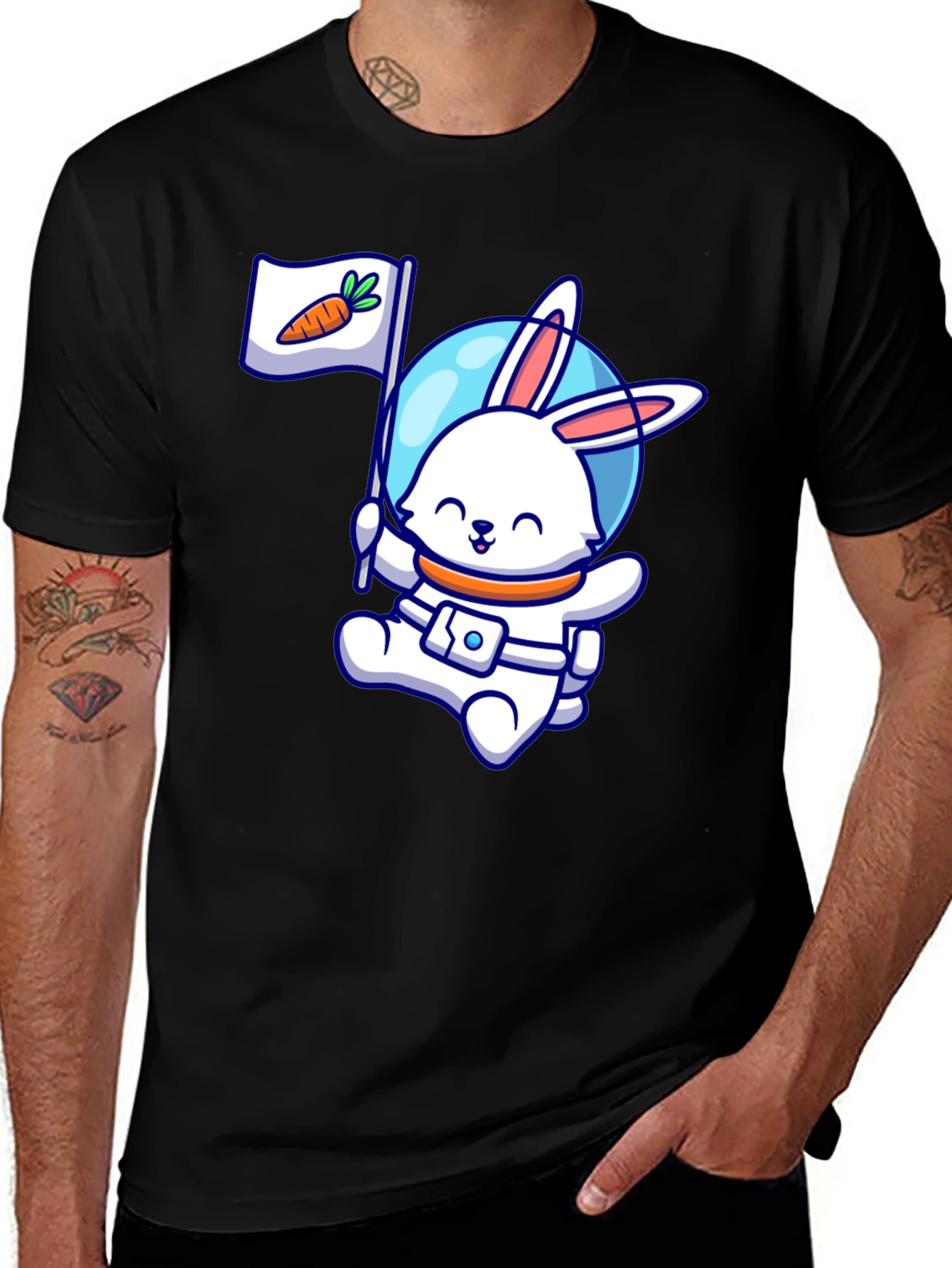 Astronaut Bunny Graphic Tee - Carrot Flag!