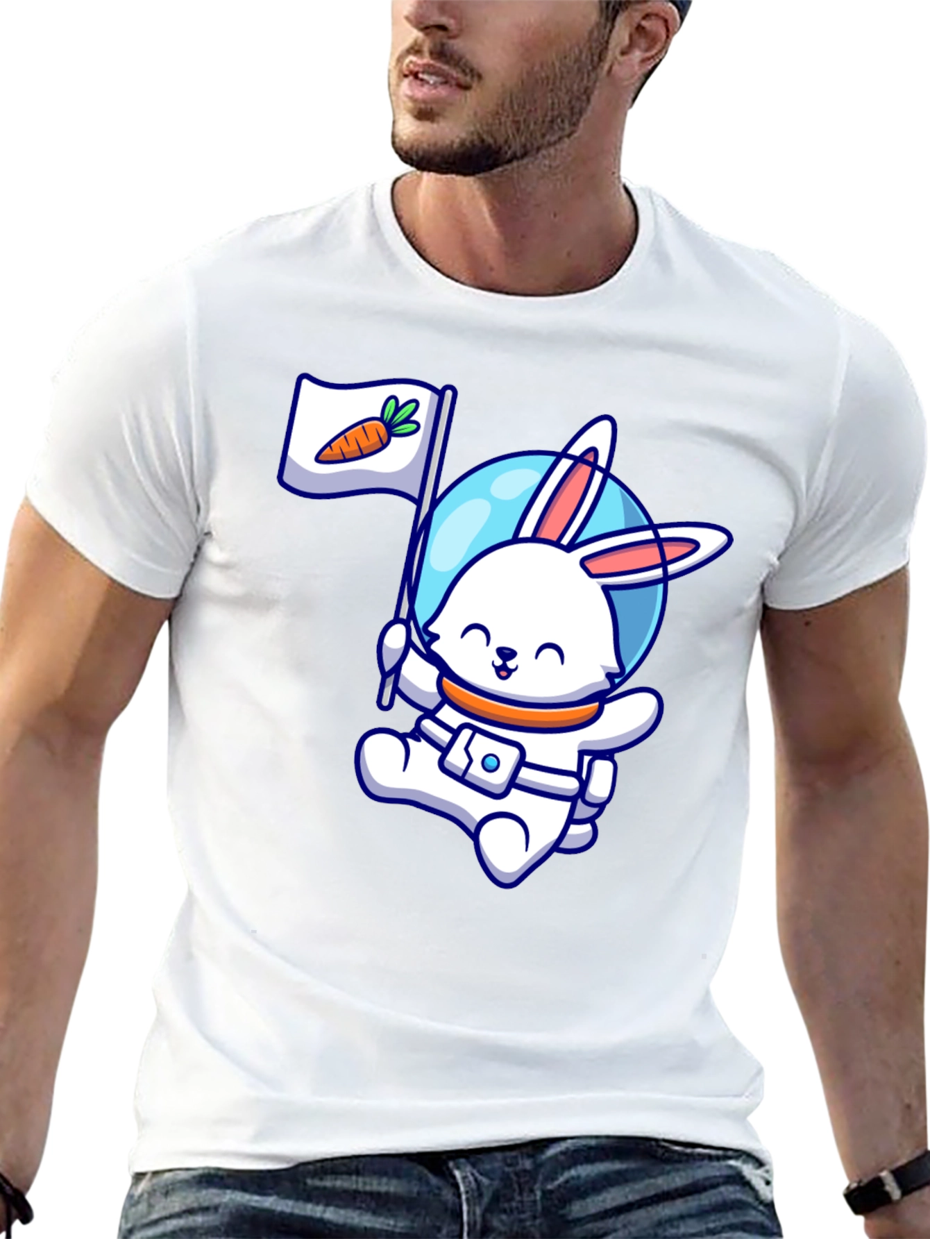 Astronaut Bunny Graphic Tee - Carrot Flag!