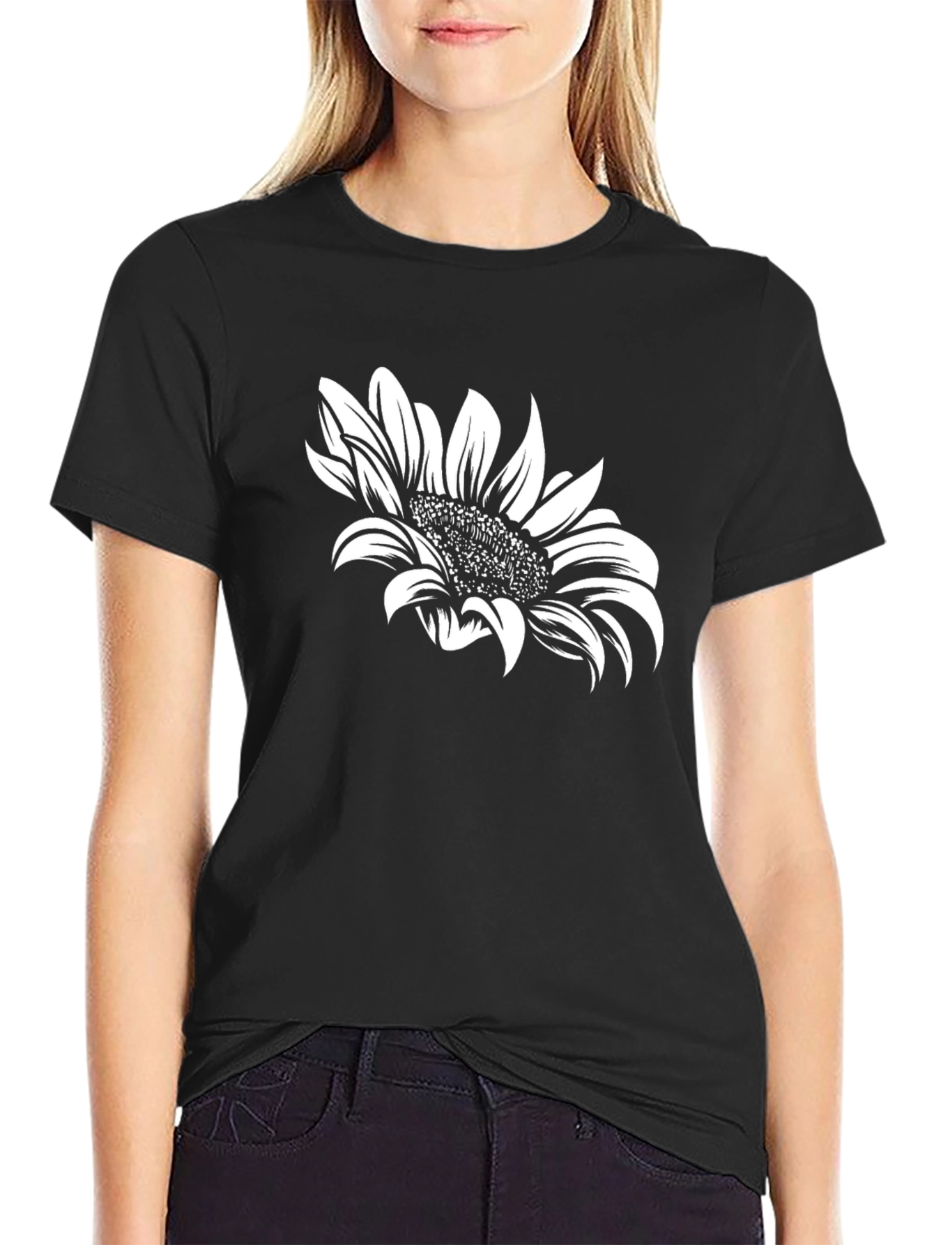 Sunflower Graphic Tee - Trendy Black T-Shirt
