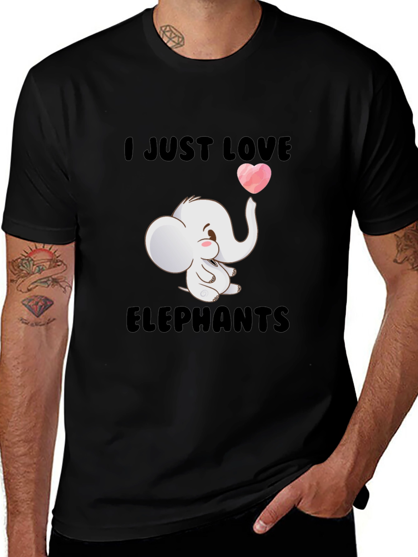 I Love Elephants Black T-Shirt