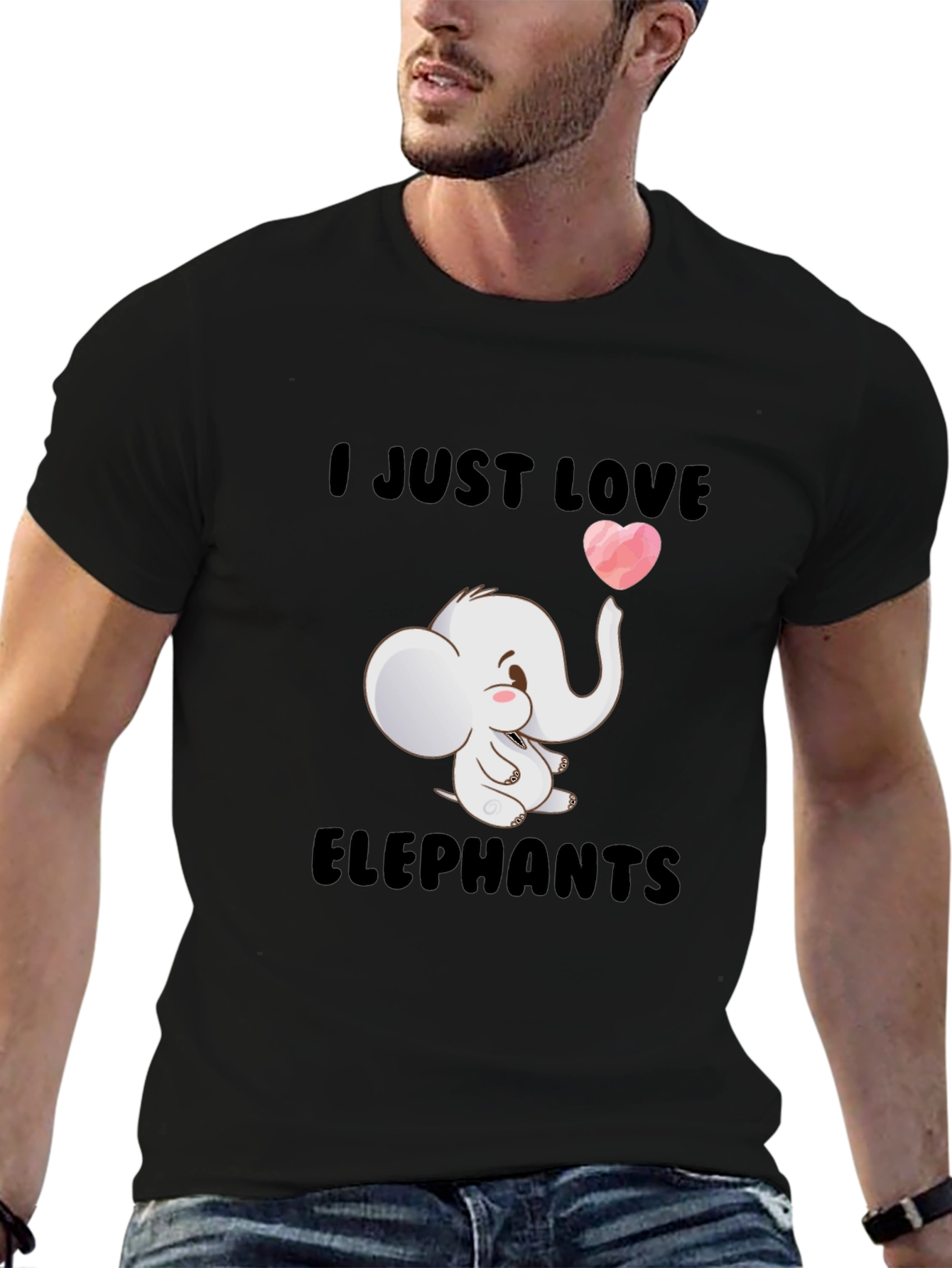I Love Elephants Black T-Shirt