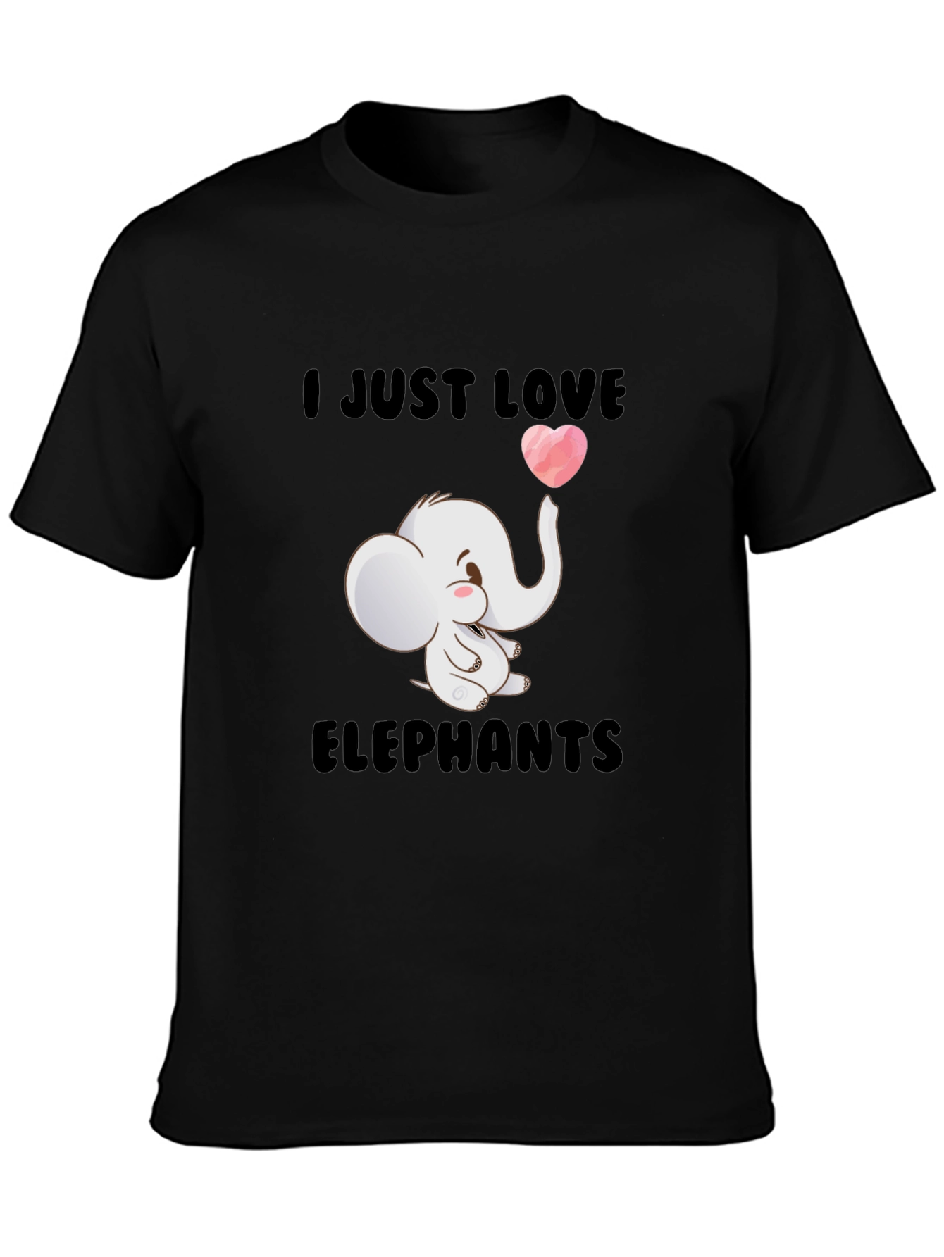 I Love Elephants Black T-Shirt