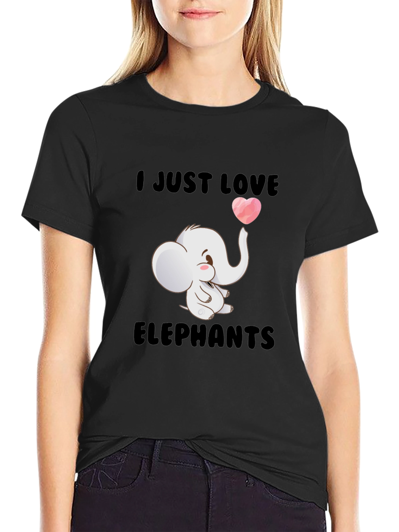 I Love Elephants Black T-Shirt