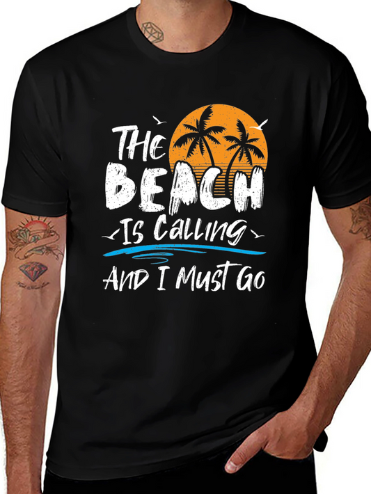 The Beach Is Calling Black Graphic T-Shirt