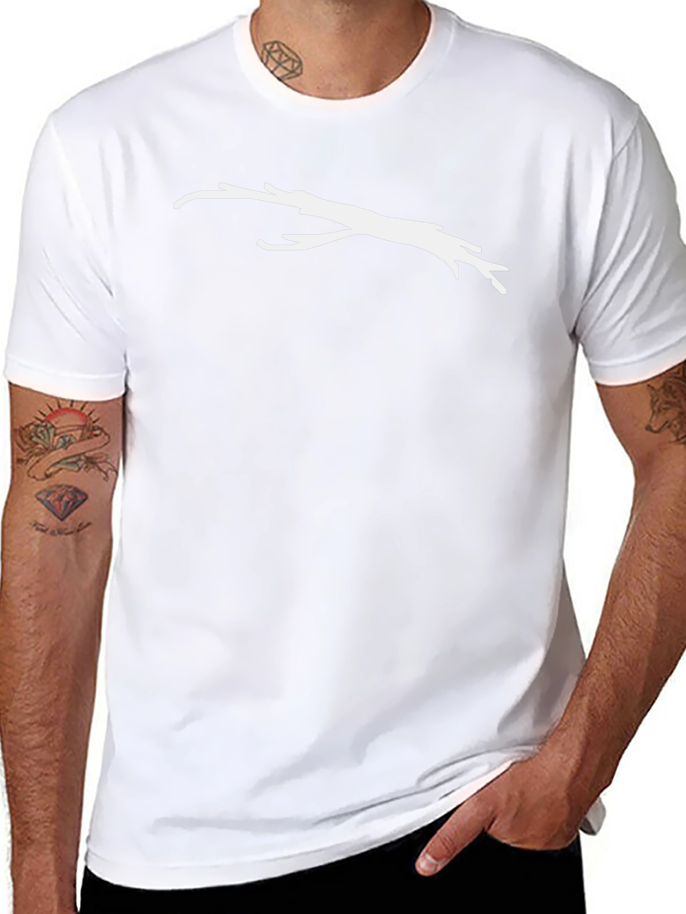 Mens Black T-Shirt with White Branch Design
