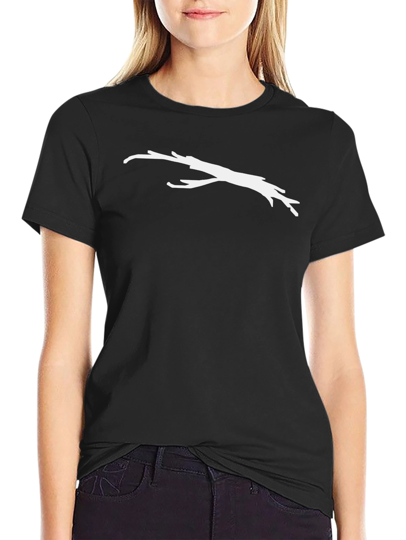 Mens Black T-Shirt with White Branch Design